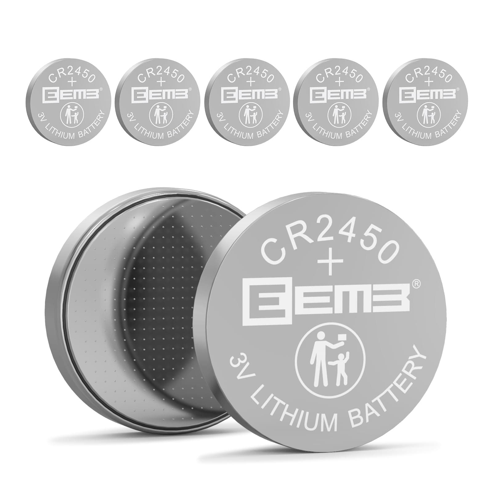 EEMB 5 PACK CR2450 Battery 3V Lithium Battery 2450 Button Coin Cell Batteries DL2450, ECR2450, BR2450 for Watch Tea Lights Votive Candles Alarm System Car Key Fob Remote Control Calculators Toys Games