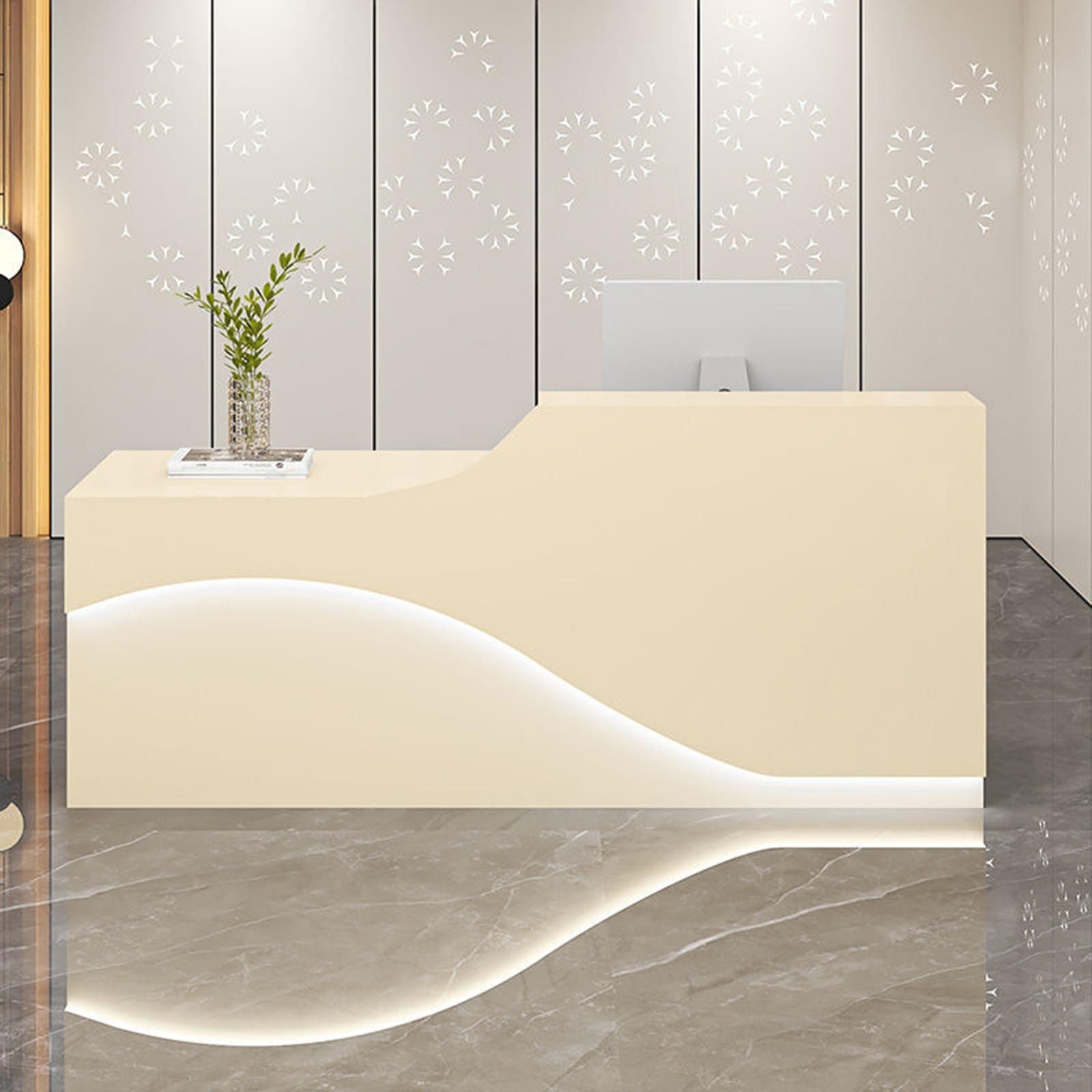 Front Desk Reception Counter, Front Counter Desk with Lockable Drawer, Reception Counter, Modern Retail Counter for Checkout Office/Beauty Salon/Lobby C-Right(Beige-R,Medium)