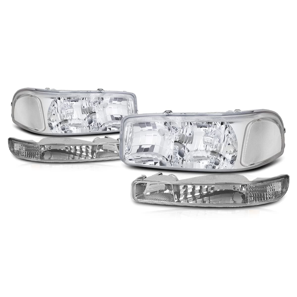 PM PERFORMOTOR Chrome Housing Clear Corner Headlights Compatible with 99-07 Sierra 1500 2500 3500&HD / 99-06 Yukon&XL / 2001 Sierra C3, PMHL-GSIE-9906-4P-OH-CC