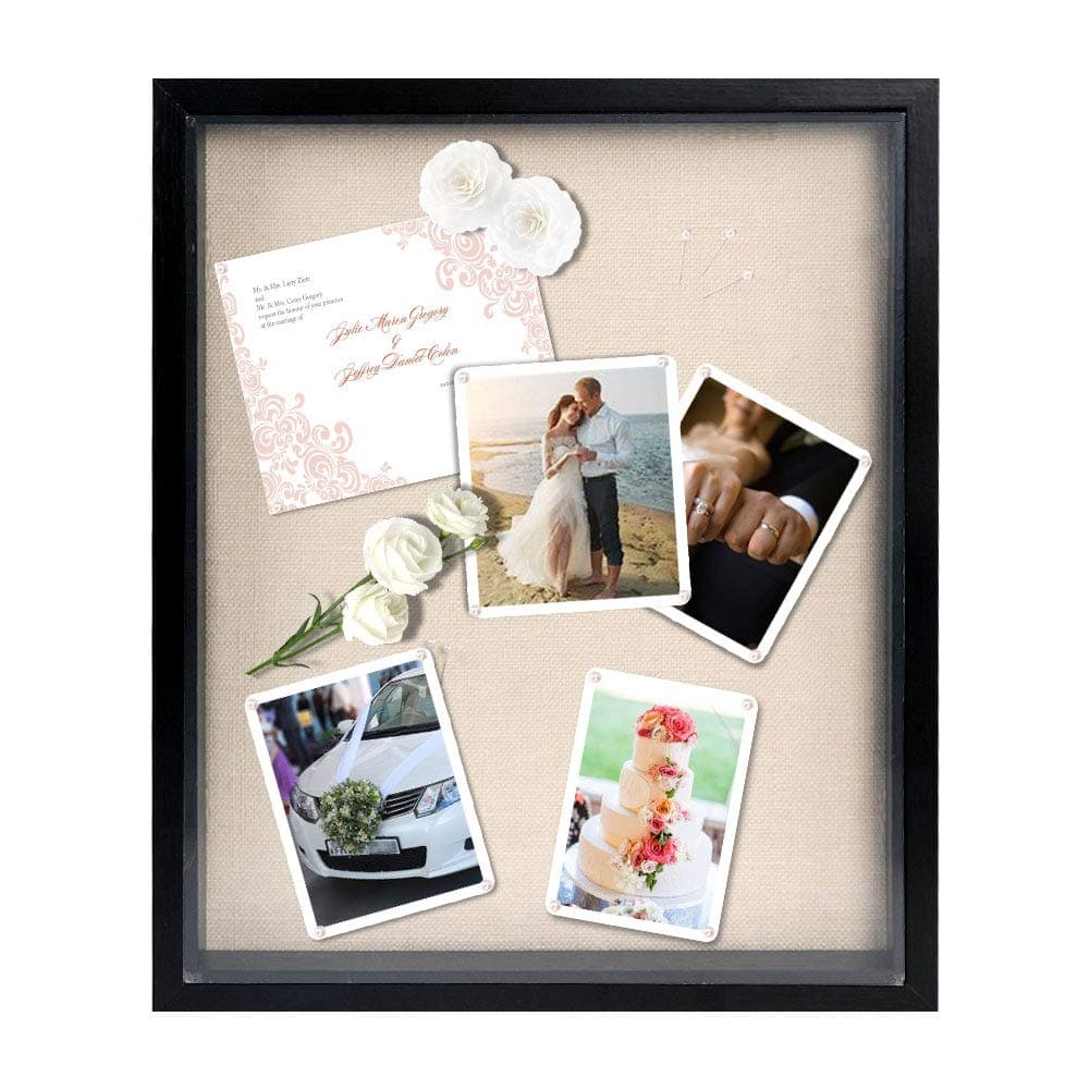 OurWarm 12" x 15" Display Shadow Box Frame Black Shadow Box Display Case with Linen Background and 15 Stick Pins for Wedding Baby Sports Memorabilia Keepsake Medal Award Ticket Art and Photo