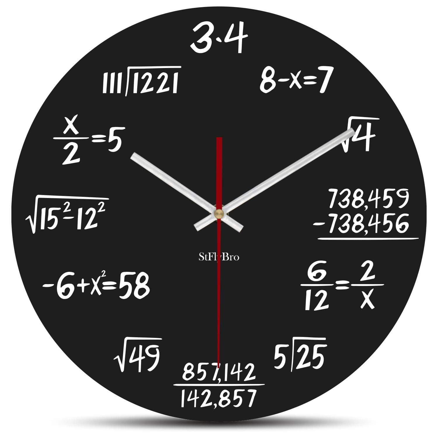 No Ticking Math Wall Clock include 2 Silent Movements and 2 Sets of Clock Hands, Solutions of Equations are equal to Time