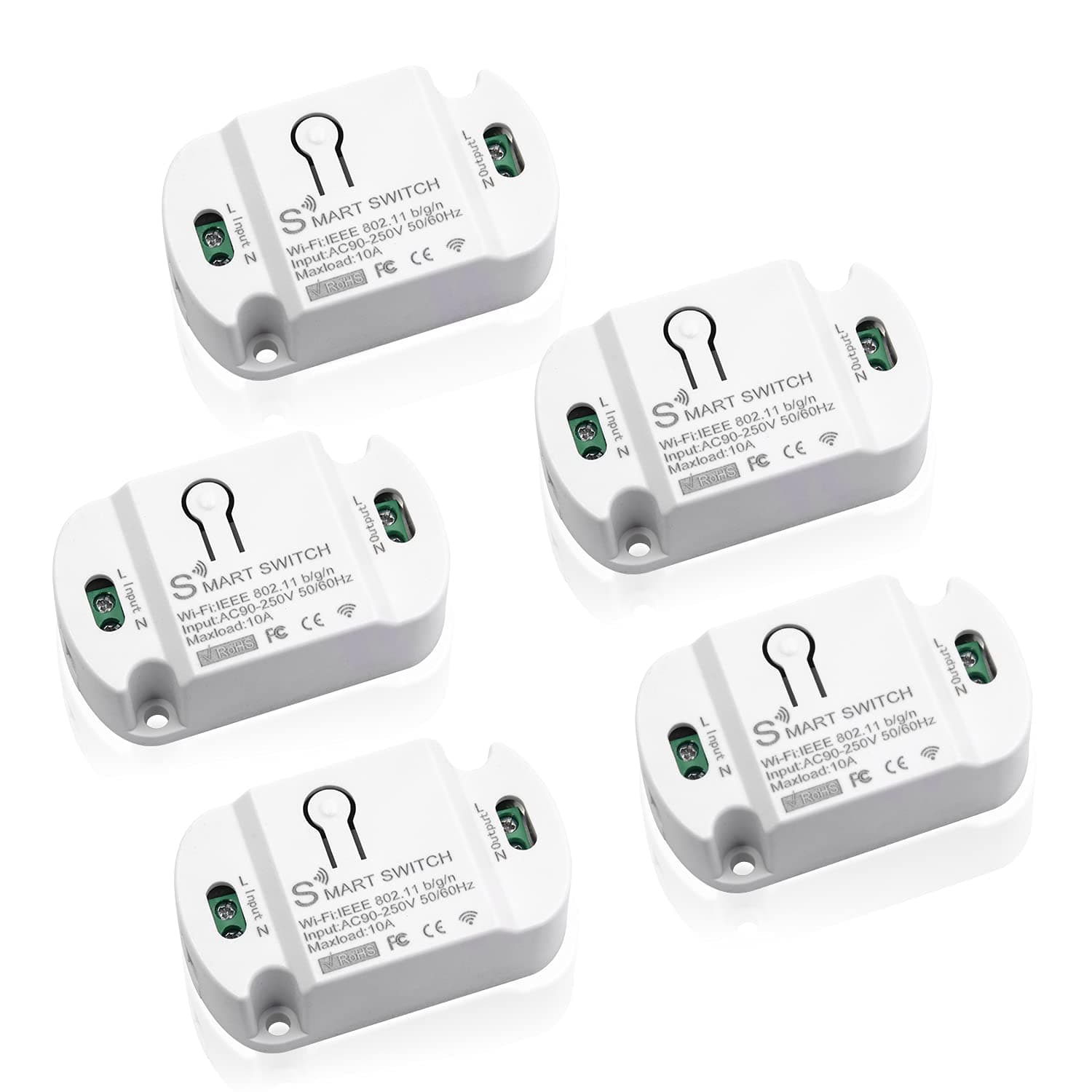 10A KR2201WB Wi-Fi Wireless Smart Basic Switch for Smart Home Smart Life APP Compatible with Alexa & Google Home Assistant No Hub Required Support DIY Module (5-Pcs)
