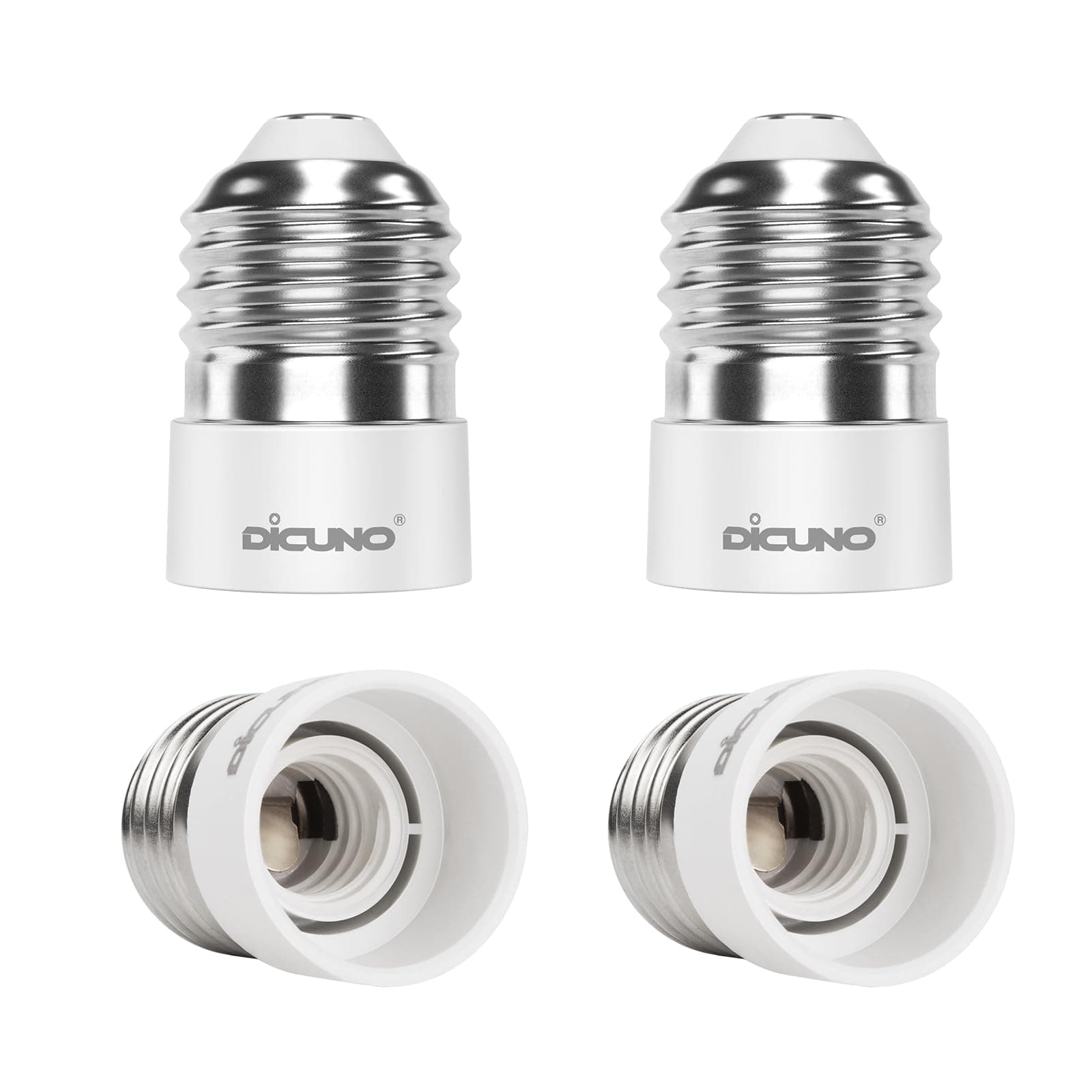 DiCUNO E27 to E14 Socket Adapter, Screw to Small Screw Converter, ES to SES Adopter, Max Wattage 200W, 0~250V, 165 Degree Heat Resistant, 4-Pack