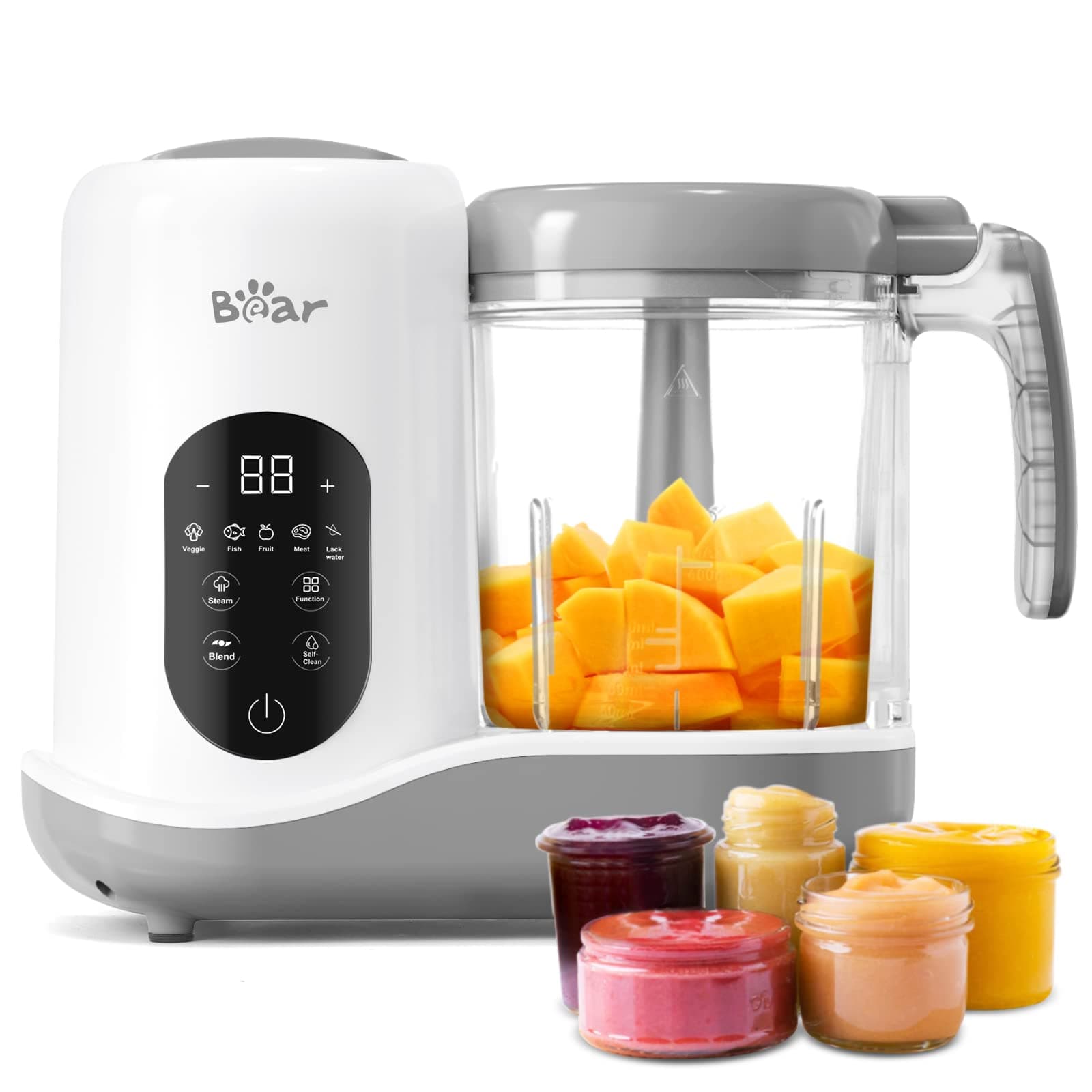 Bear 2023 One Step Baby Food Machine Automatic Cooking Mashing Mashing Machine with Self-Cleaning Touch Screen Control, White