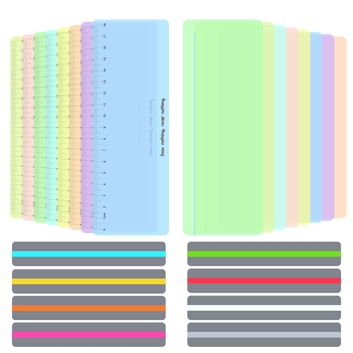 24 Pieces Guided Reading Highlight Strips Colored Overlay Reading Tracking Rulers for Dyslexia & ADHD and to Reduce Visual Stress(8 Standard Size, 8 Large Size with Scale and 8 Large Size)