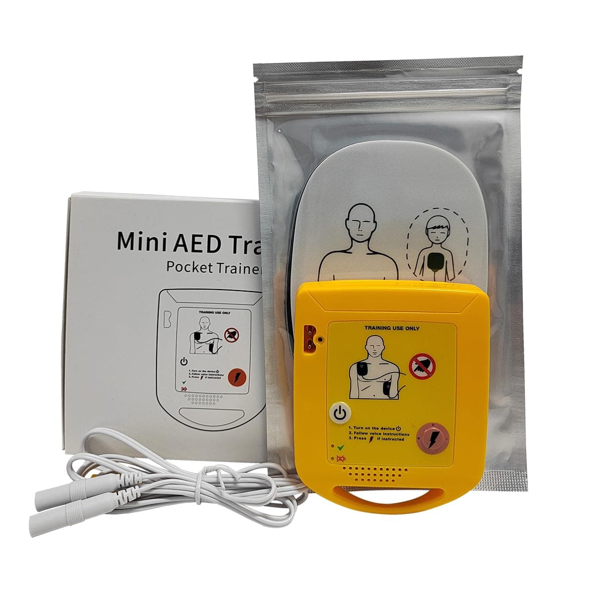 Mini AED Trainer in English with 5 Training Face Shields