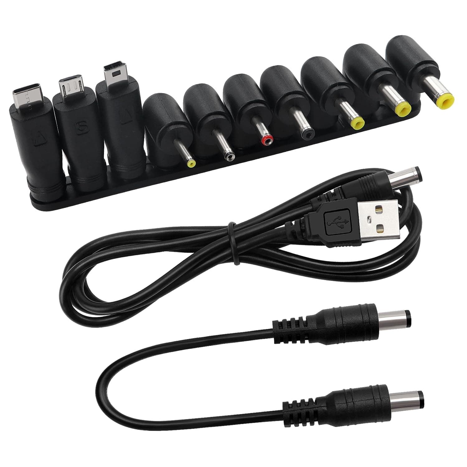 Universal DC Power Adapter Tips Kit,KUOQIY 10 PCS 5.5 X 2.1mm 90 Angle DC Barrel Jack Adapter, with 2 PCS Cable, for Fans, Routers, Desk lamps, Computers