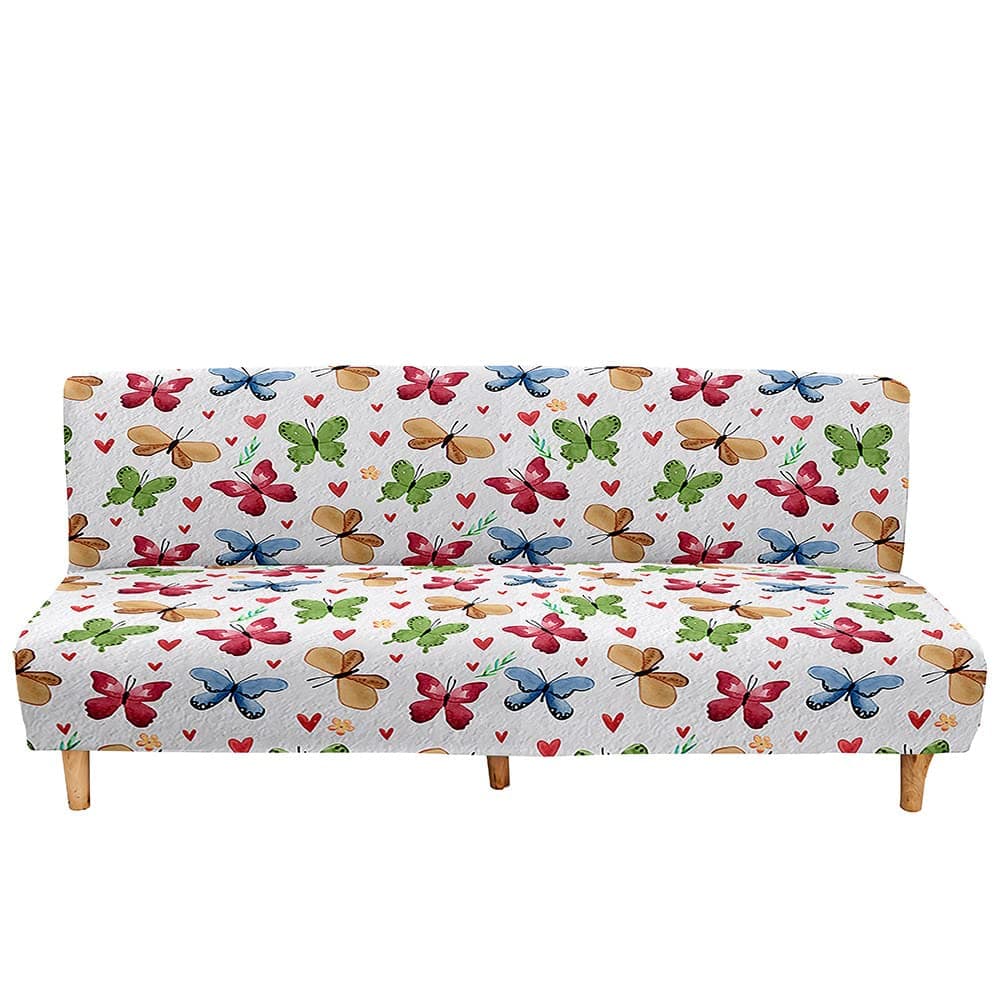 Mateju Armless Sofa Bed Cover, Butterfly Pattern Folding Sofa Bed without Armrests, Non Slip Stretch Futon Slipcover Protector for 2-3 Seater, Washable Couch Bed Slipcovers (multicolor,160-190cm)