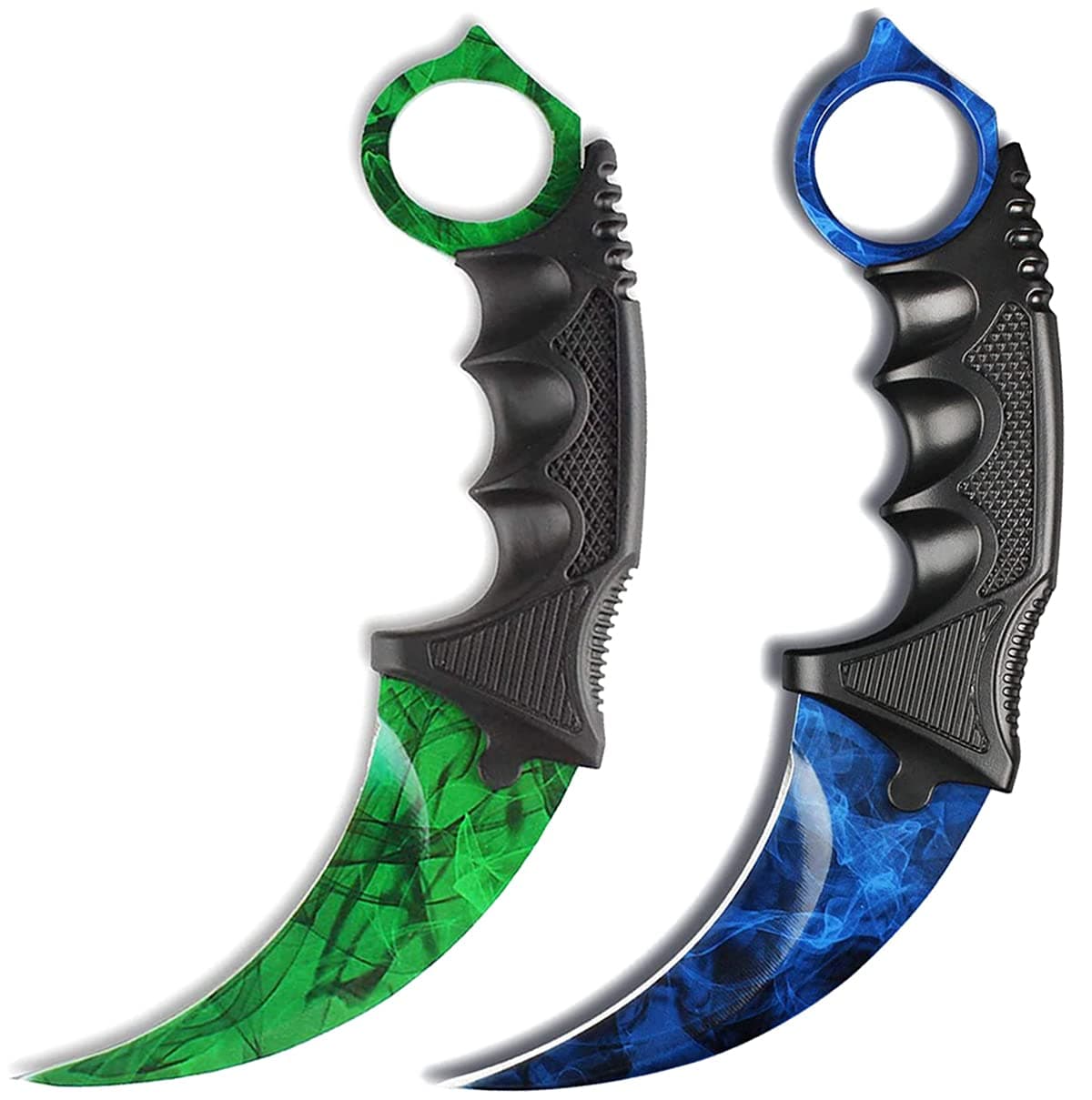 LDIWEE Karambit Knife - CS-GO Game Knife, Fixed Blade, Stainless Steel with Sheath and Cord for Camping, Hunting, Hiking - Blue and Green
