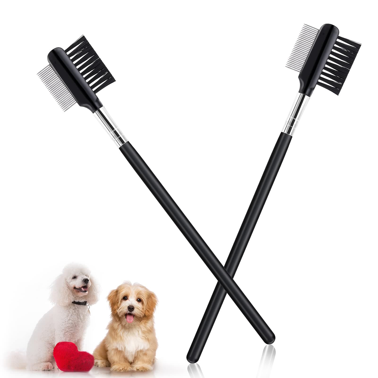 cobee Tear Stain Remover Brush, 2-pack Double-Sided Pets Grooming Comb, Removes Crust & Mucus