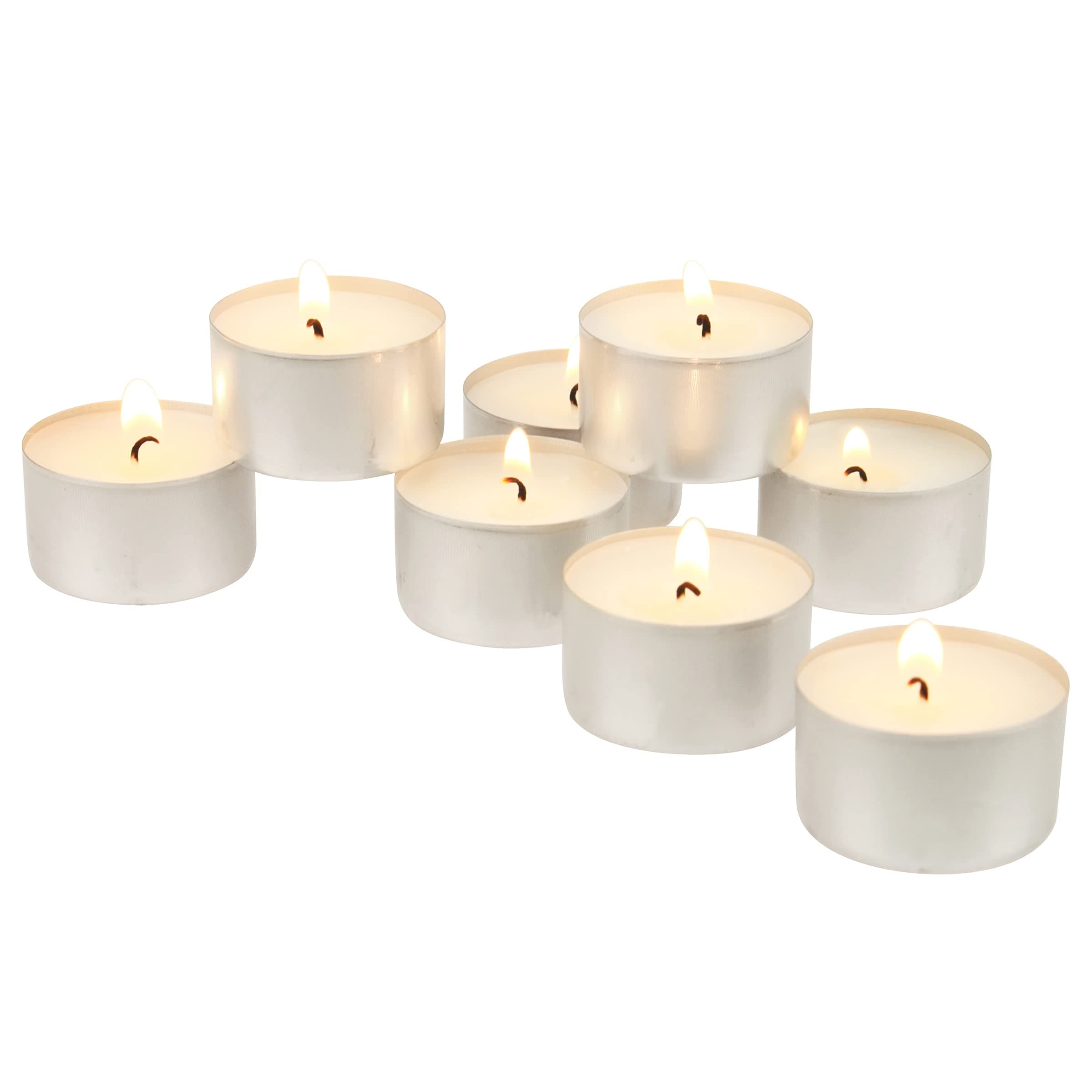 Stonebriar Bulk 50 Pack Unscented Smokeless Long Tea Light Candles with 8 Hour Extended Burn Time, White, Count