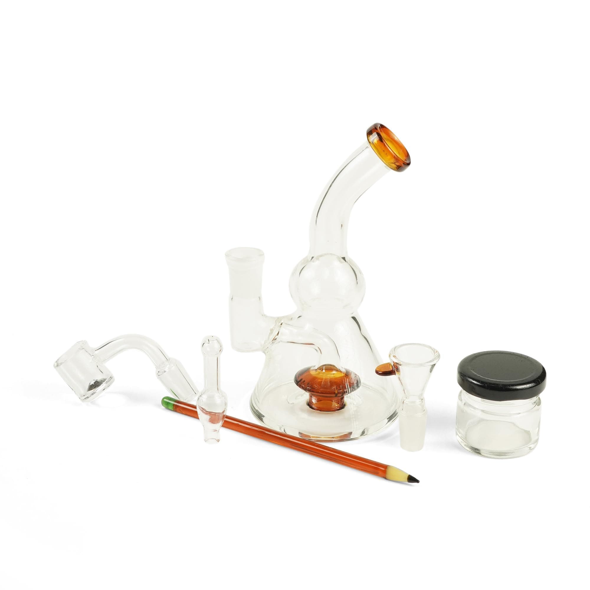 STRONG BONG Ultimate Glass Dab Rig Kit | Includes Dab Rig Bong 6" + Quartz Banger 14.4mm + Carb Cap + Dabber + Storage container + Shooter (Bowl) | Smoking Waterpipe | Clear