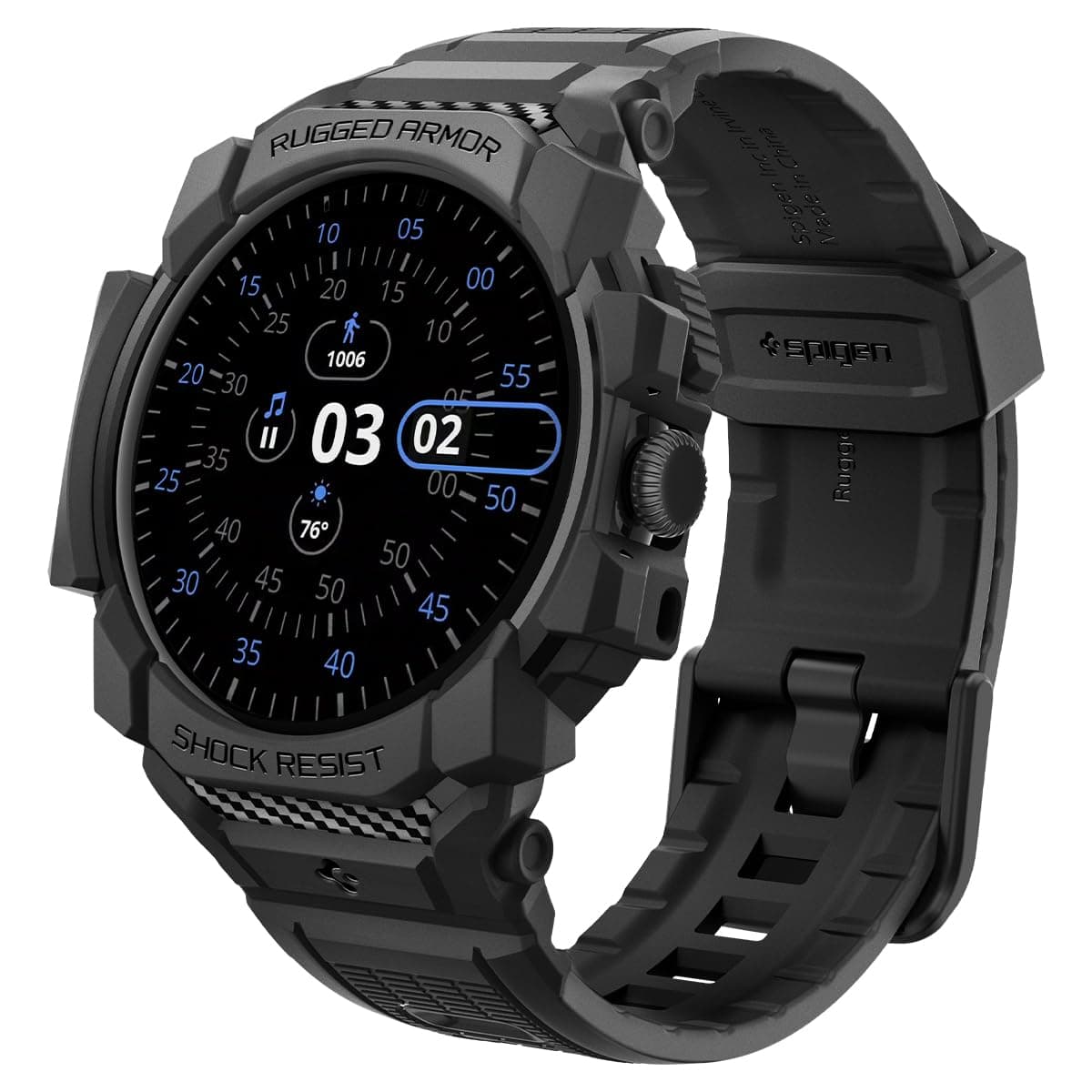 Spigen Rugged Armor Pro Case with Strap Band Compatible with Google Pixel Watch 3 45mm (2024) - Matte Black