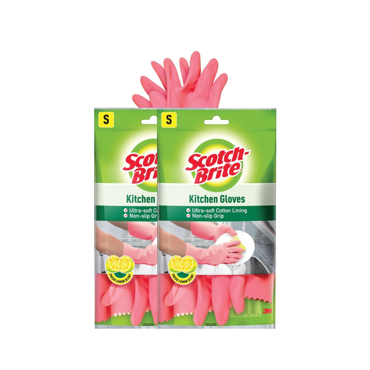 Scotch-Brite Rubber Kitchen Gloves Small Size (Pink) - Pack of 2 | Reusable, Durable & Comfortable | Protects Hands While Cleaning, Washing, and Dishwashing