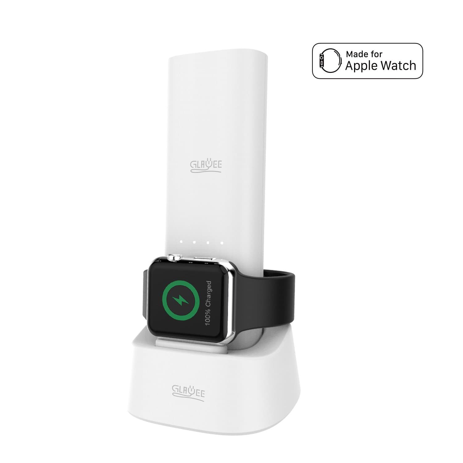 GLAWEE Apple Watch Charger 5000mAh Multi-Function Power Bank with MFI Certificated and Night Stand for iWatch Series 3 2 1 Nike iPhone 8 7 6S Plus (White)