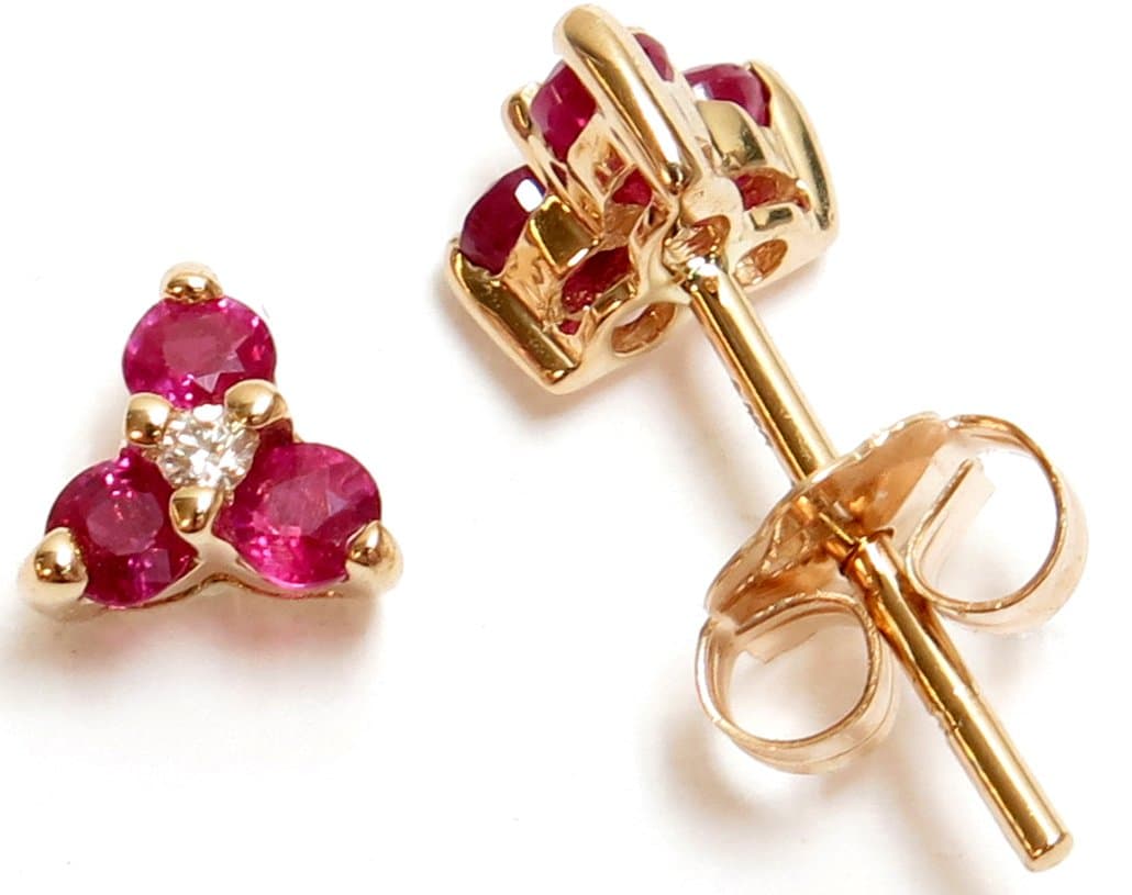 14K Gold Genuine Ruby, Sapphire, or Emerald and Diamond Stud Earrings
