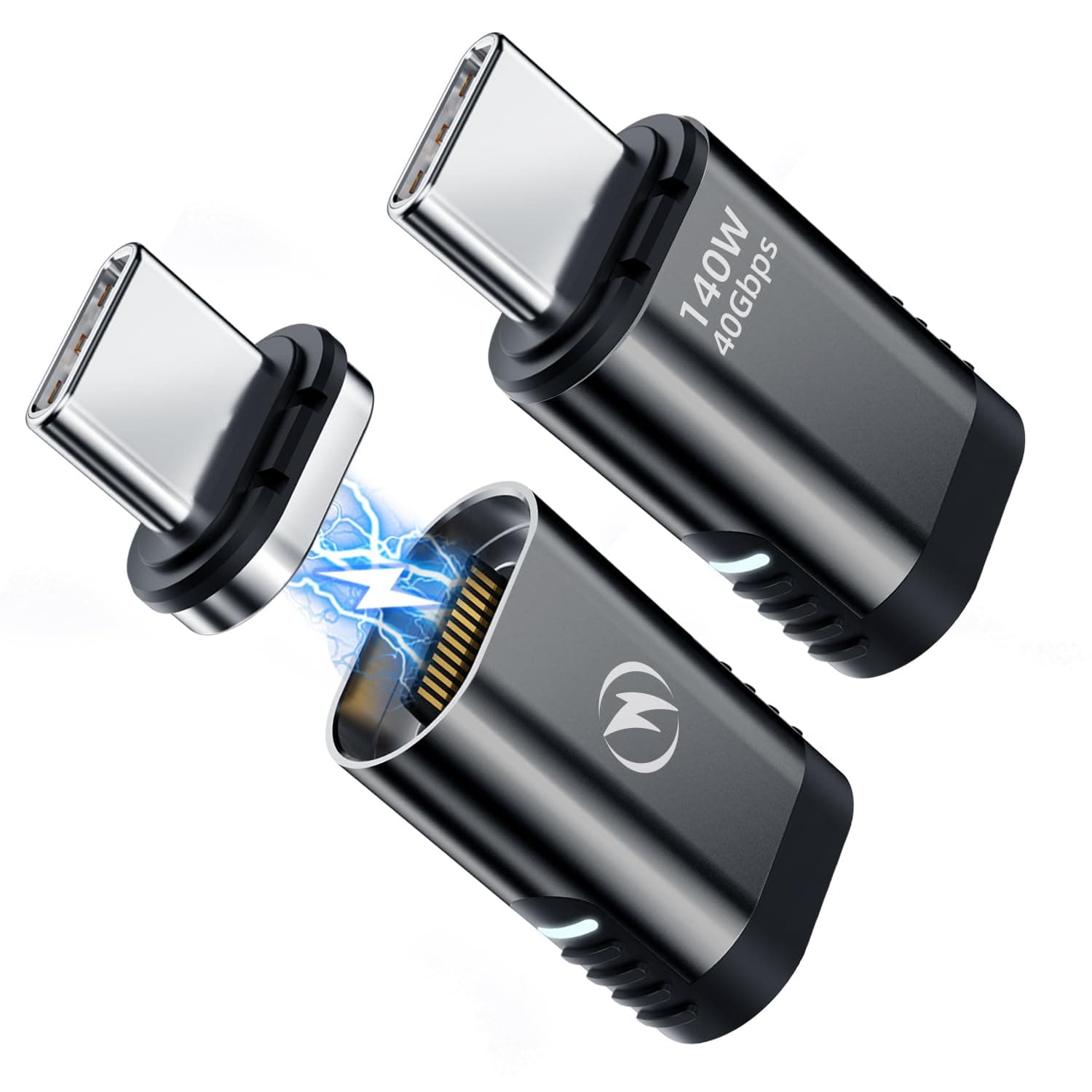 USB C Magnetic Adapter, 2 Pack, 24 Pin Straight with PD 140w Charge USBC 4 40Gbps Data Transfer 8K 60Hz Video for Thunderbolt 3/4, MacBook Pro/Air and More Type C Devices