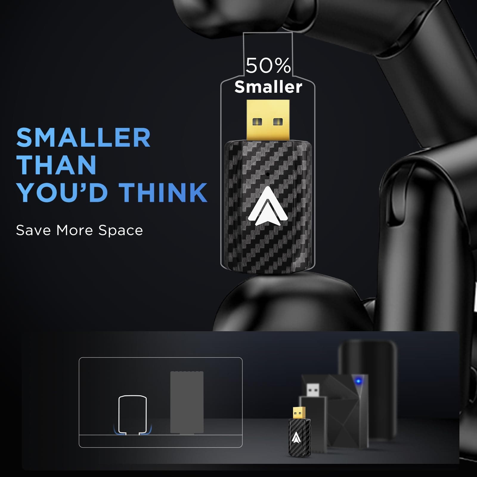 MSXTTLY Android Auto Wireless Adapter for Car Small Dongle, Compatible with AndroidAuto Car Models 2017 Above with Wired, Only for Android Phones Version 11 Above, Carbon Fiber Black