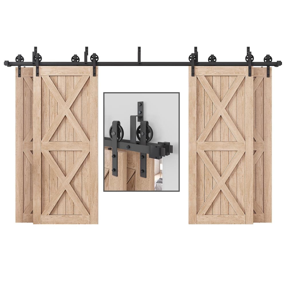 ZEKOO 12 FT Four Doors Double Track Bypass Sliding Barn Door Hardware Kit (12 FT Bypass 4 Doors Hardware Kit)
