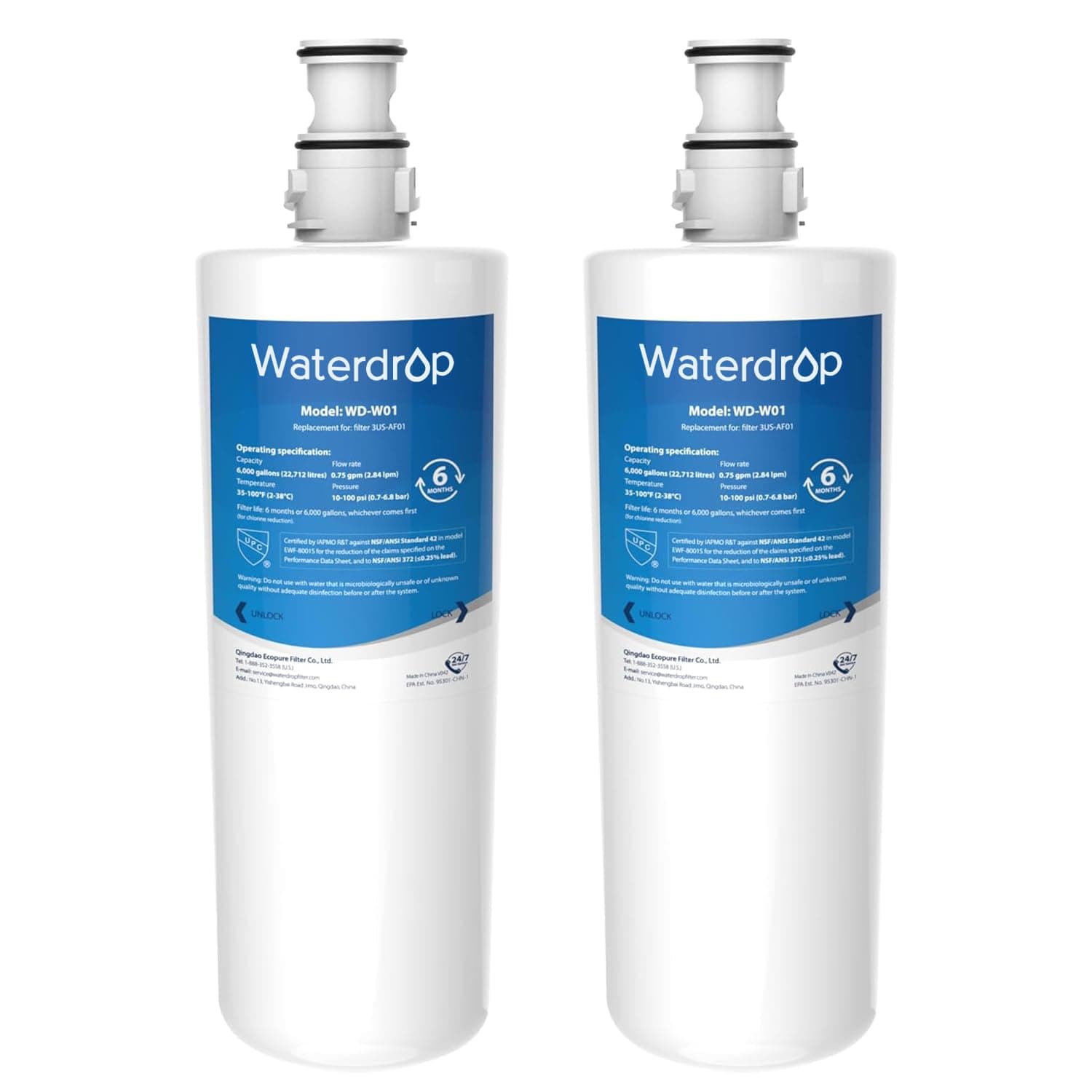 3US-AF01 Under Sink Water Filter, Replacement for Standard Filtrete® 3US-AF01, 3US-AS01, Aqua-Pure AP Easy C-CS-FF, WHCF-SRC, WHCF-SUFC, WHCF-SUF, NSF/ANSI 42 Certified, Pack of 2