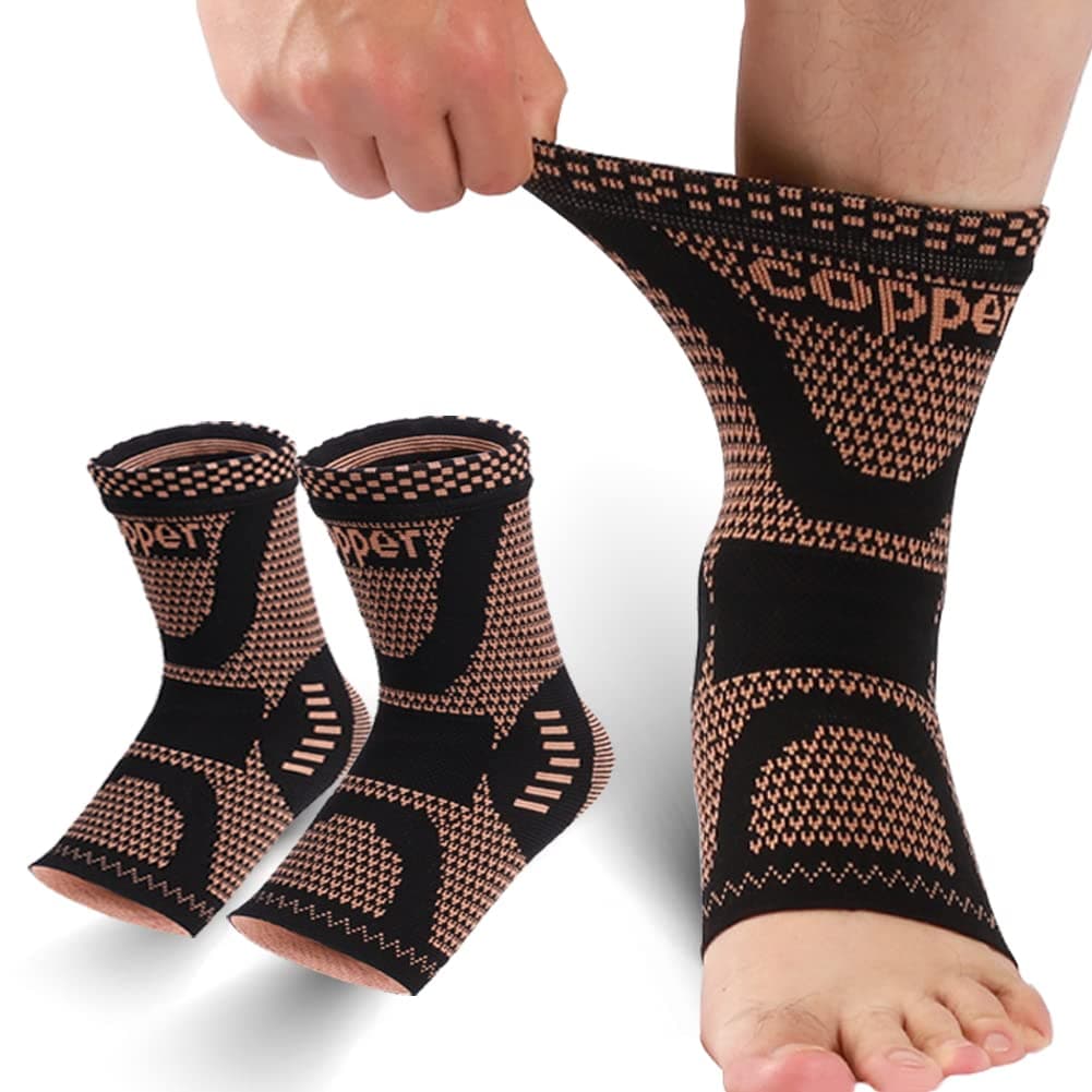 Copper Ankle Brace, Copper Infused Ankle Support Compression Sleeve for Men & Women, for Foot Pain Relief, Plantar Fasciitis, Sprained Ankle, Achilles Tendonitis,Recovery, Daytime or Night Use(M)