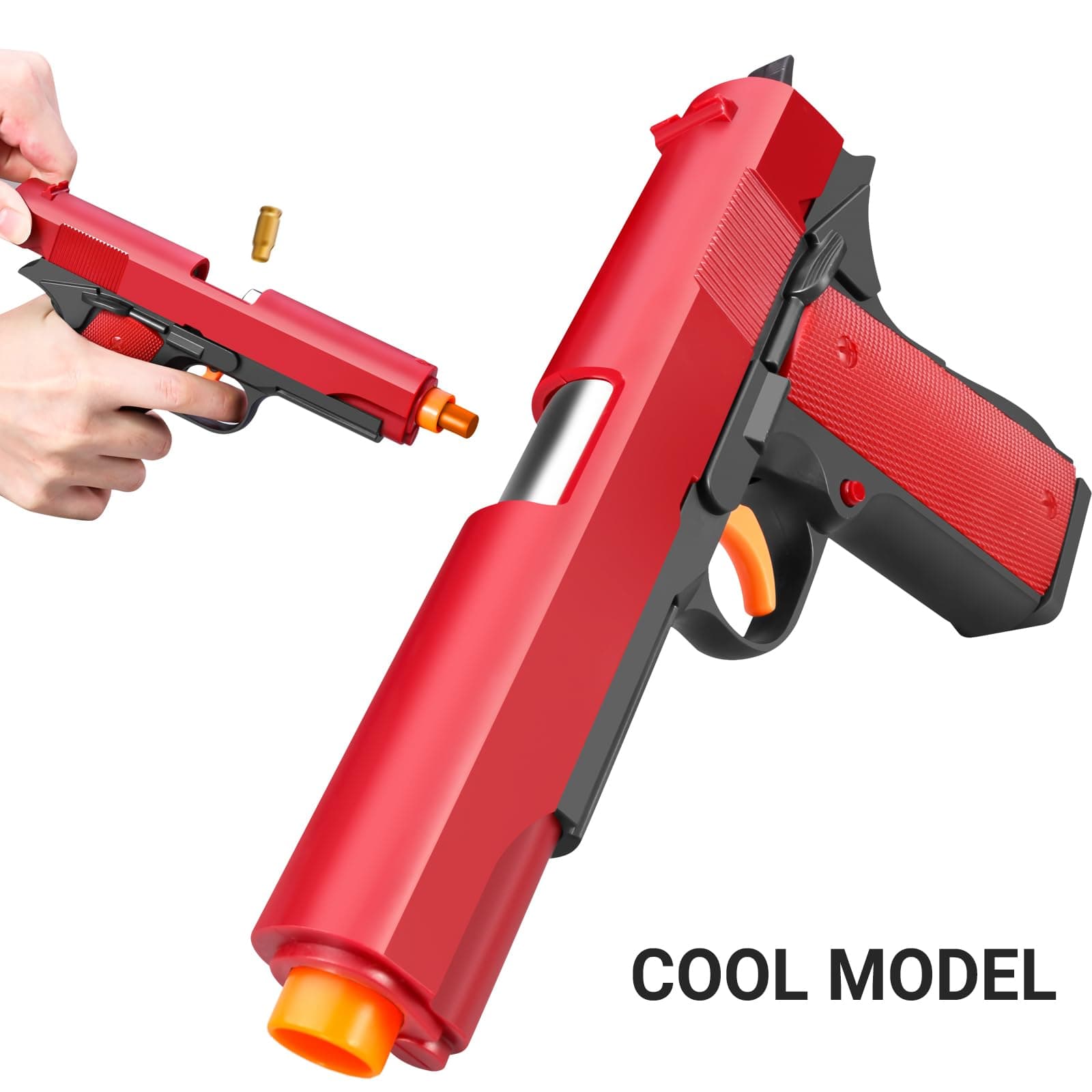Look Real Toy Red Gun with Ejecting Soft Bullets,Pistol Toys Play EVA Foam Blaster Realistic Model Soft Bullet Gift Gun with Ejection Shell Bullets Fake Gun Model Blasting