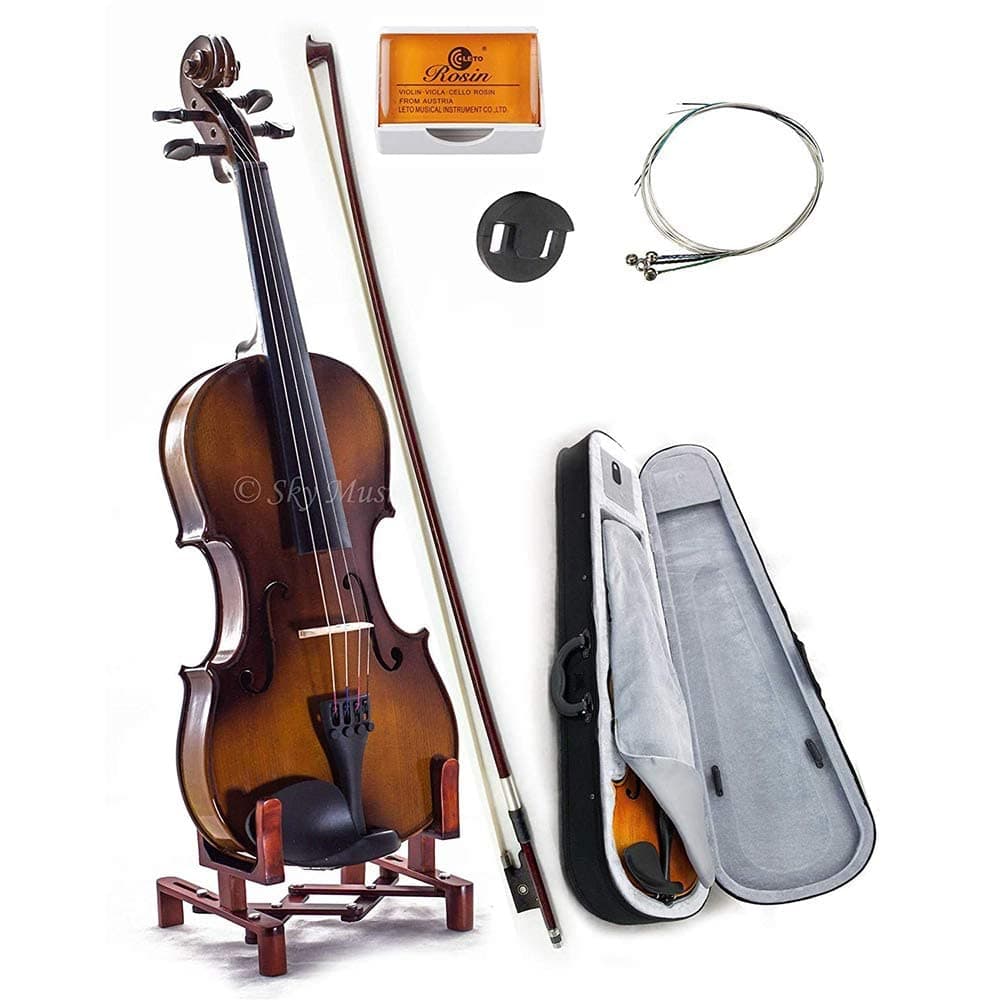SKY 1/10 Size SKYVN201 Solid Maple Wood Violin with Lightweight Case, Brazilwood Bow, String, Rosin and Mute