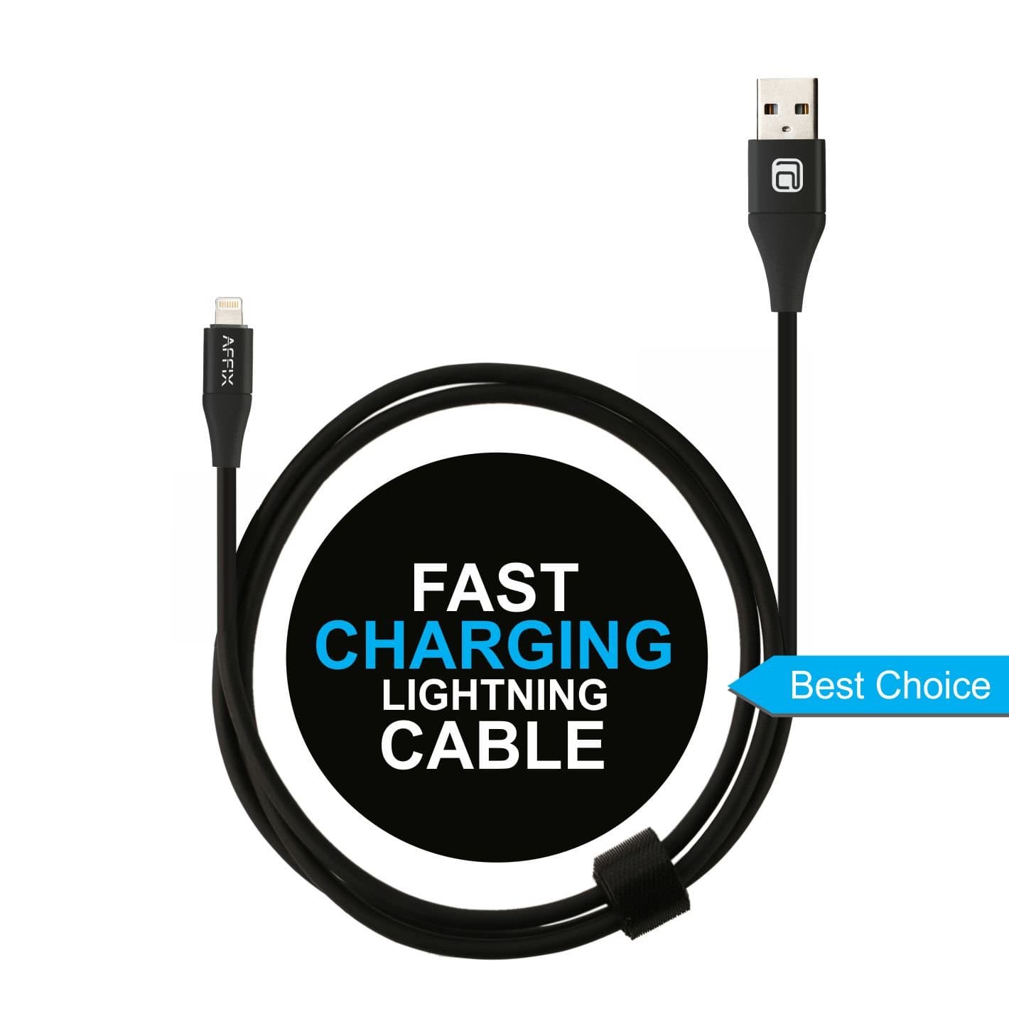Affix USB A to Lightning Cable (1.5 Meter/4.9 Feet) - 2.4 Amp Fast Charge, Data Transfer, Durable, high Speed Data Cable - Black