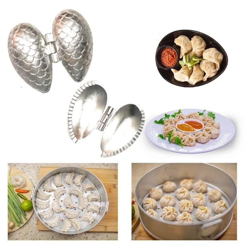 Momos Maker/Sacha Mould/Shapes Dumpling Maker - Dough Press Mould Wrapper Cutter For Kitchen Tools (Pack Of 2Pcs) (Aluminium, Silver), 7.6 x 5.1 x 10.2 Centimeters