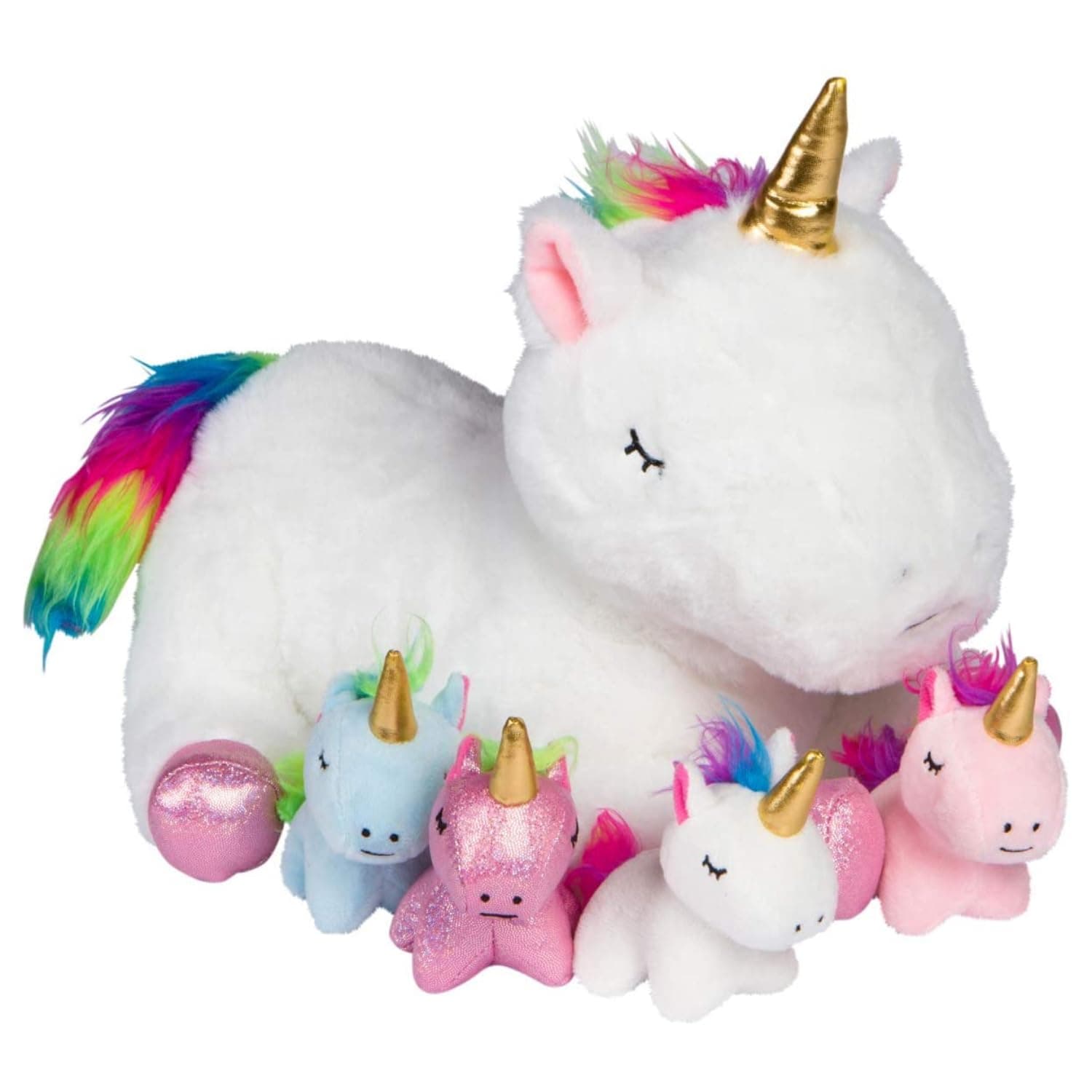 Unicorn Stuffed Animals for Girls, Set of 5 - Mommy with Babies - Magical Giant Stuffed Animal - Enchanting Unicorn with Babies Set - Plush Animals for Kids