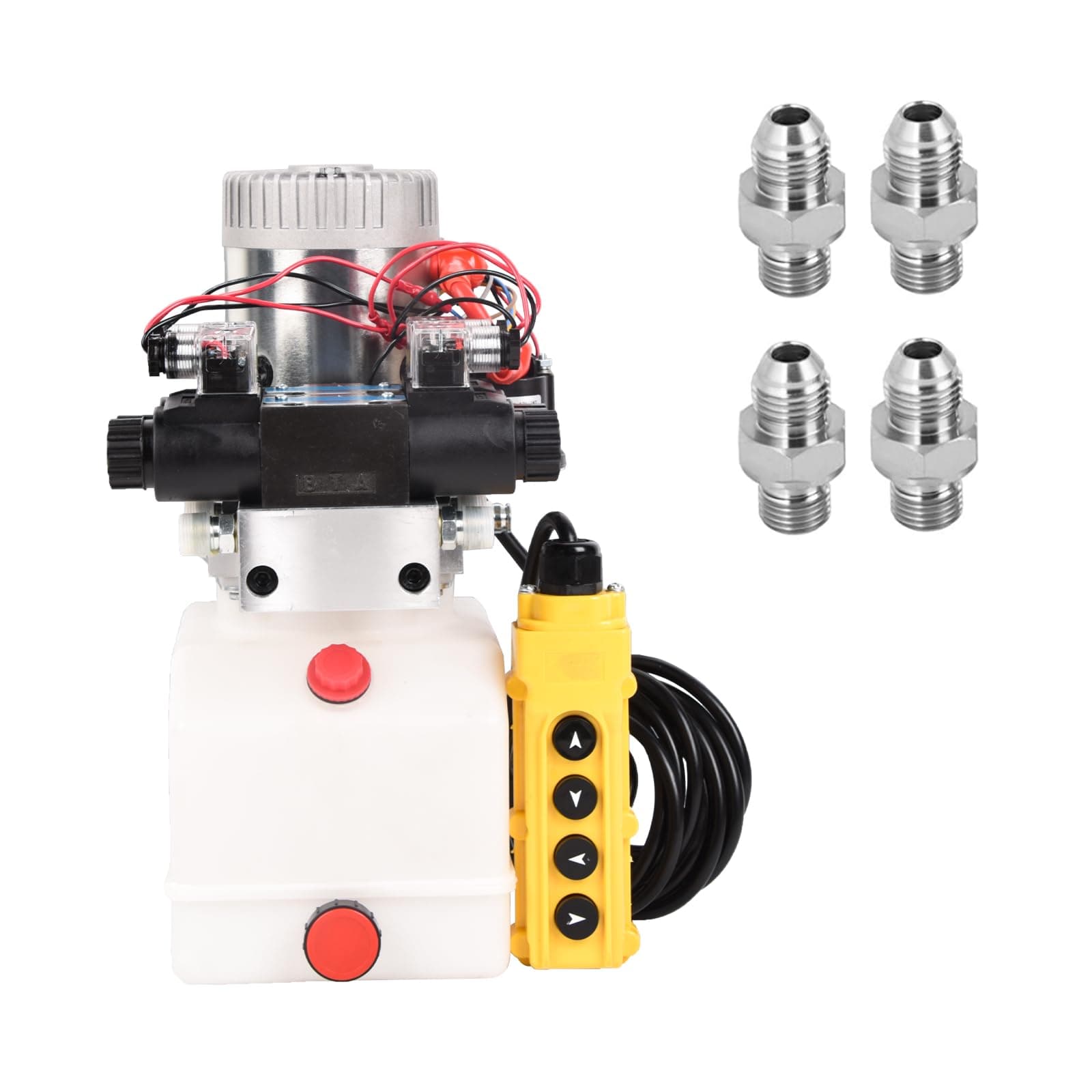 4.5 Quart Hydraulic Power Unit 1.6KW Hydraulic Pump 12V DC 3200 PSI Double Acting Dump Trailer Pump Plastic Oil Reservoir for Car Lifting Platforms