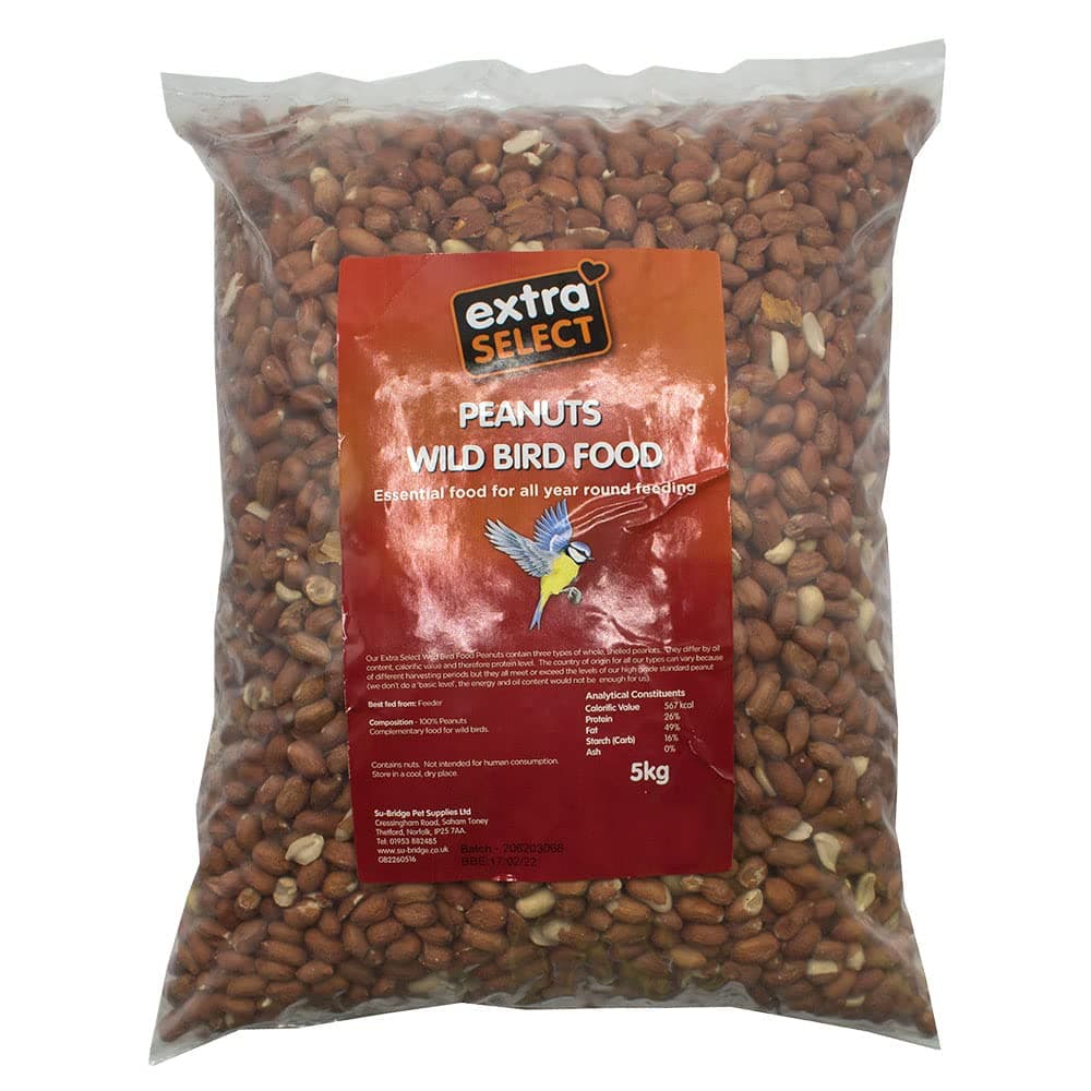 Whole Peanuts for Wild Birds, Aflatoxin Tested, Wild Bird Food Peanuts & Squirrel Food - 5kg Bag