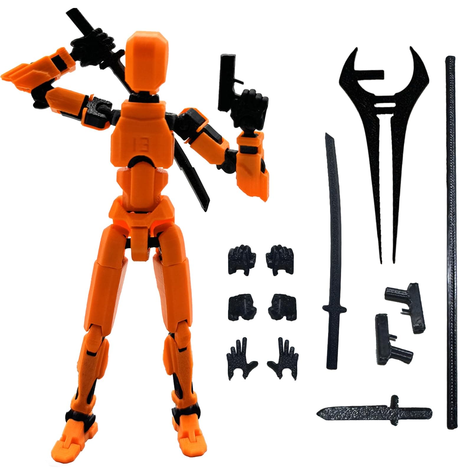 3D Printed 5.54-inch Multi-Jointed Action Figures Dummy13, Full Body Mechanical Movable Toy, Multiple Accessories, Hand Painted Figure, Desk Decoration, Creative Gifts (Orange)
