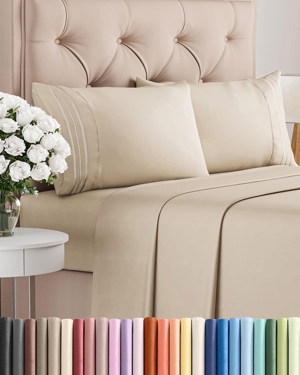 Queen Size 4 Piece Bedding Sheet Set - Breathable & Cooling Bed Sheets - Hotel Luxury Bed Sheets for Women, Men, Kids & Teens - Deep Pockets - Easy-fit - Soft & Wrinkle Free - Wheat Oeko-Tex Bed Set