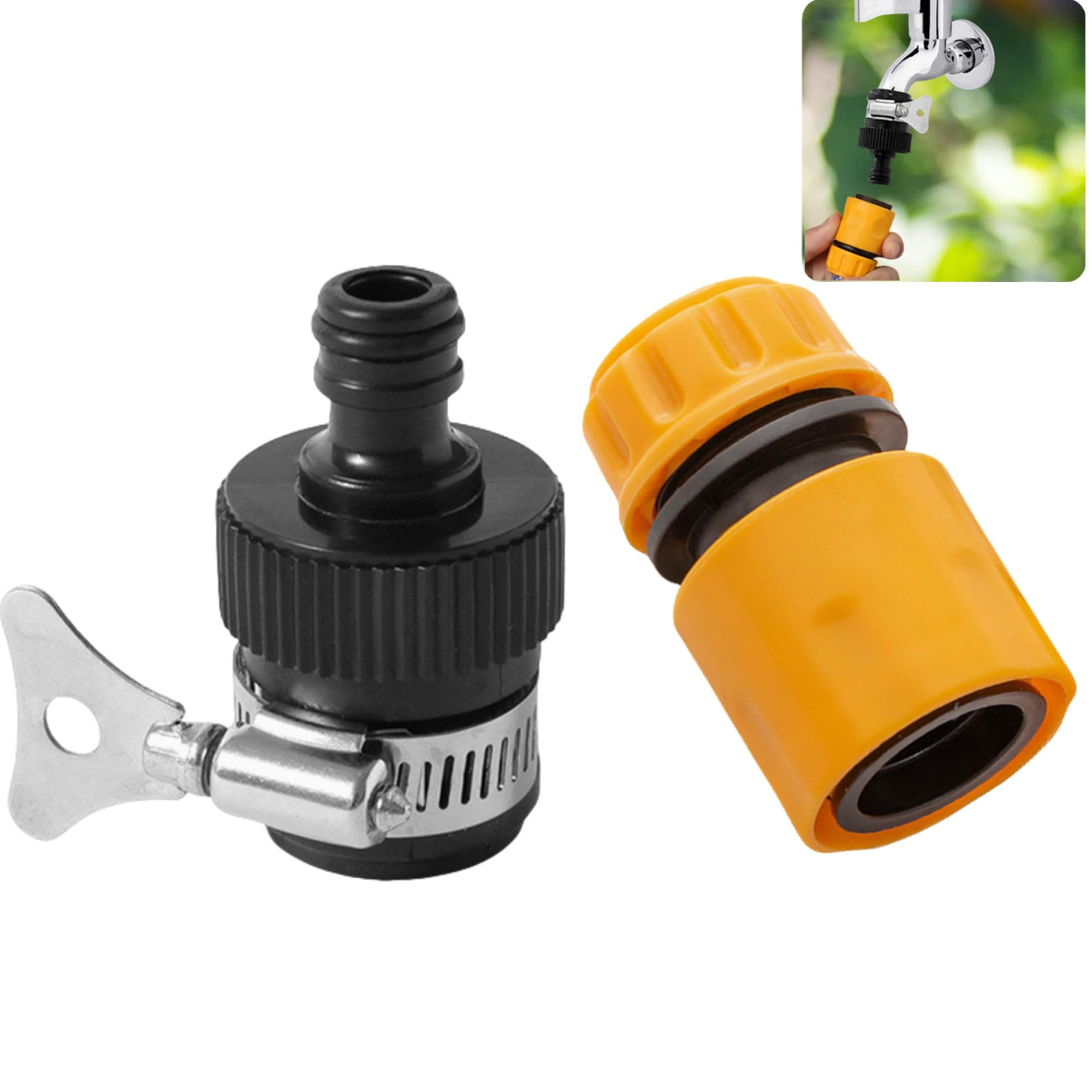Universal Rubber Tap Connector (for 16 – 21 mm Taps) with Quick Release Hose Connector, Fits 1/2" - 5/8" Garden Hose, Watertight, Easy to Fit, Hozelock Compatible ,Perfect for Kitchen, Garden, Bath