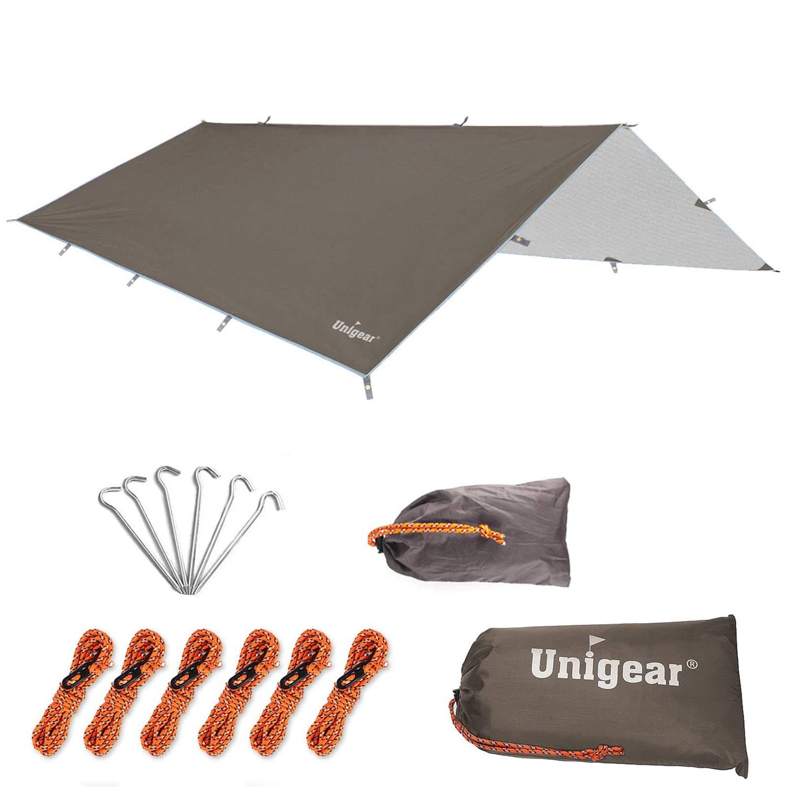 Unigear Hammock Rain Fly, 16.5/14.4/13.1/9.8ft Camping Tarp, UV Protection & Waterproof & Lightweight for Camping, Backpacking and Outdoor Adventure (Brown, 9.8 * 9.8ft)