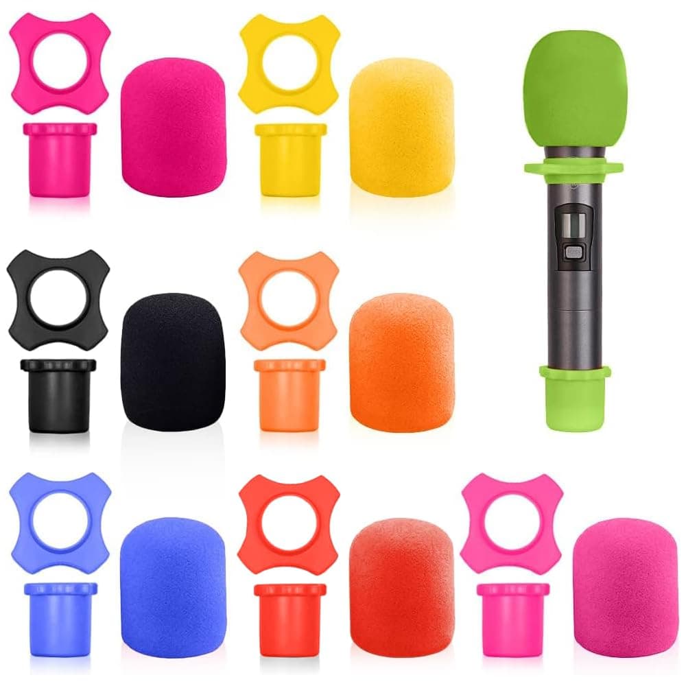8 Set Shakeproof Anti-Rolling Handheld Microphone Silicone Ring, Colorful Microphone Foam Windscreen Covers for KTV, Interview, Recording Studio, Performance, Speech