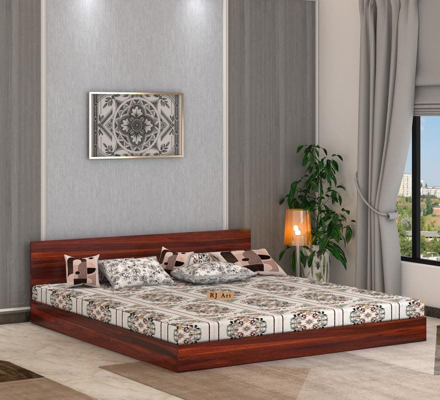 Wooden Single Bed Without Storage | Single Platform Bed Cot Wooden Palang | Space Saving Low Height Single Size Bed for Bedroom | Honey Finish