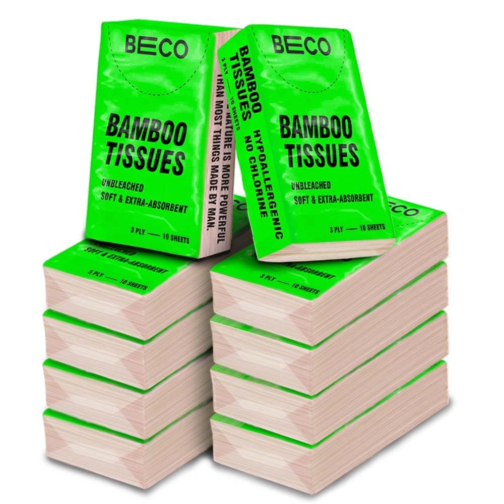 Beco Bamboo Hanky Tissues, 200 Pulls Pack of 10, 100% Natural and Ecofriendly