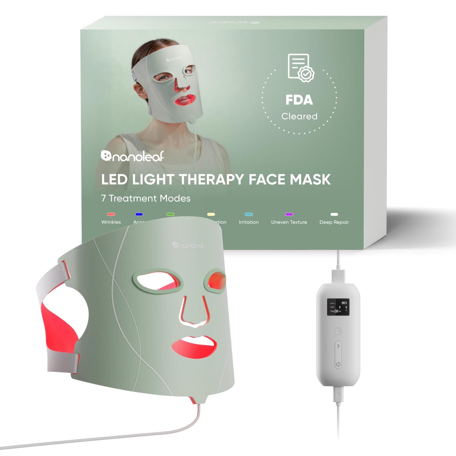 FDA-Cleared LED Face Mask with 7 Light Therapy Modes - Professional Red, Blue & NIR Light Treatment Device for Wrinkles, Acne & Skin Rejuvenation - 432 LEDs, Rechargeable
