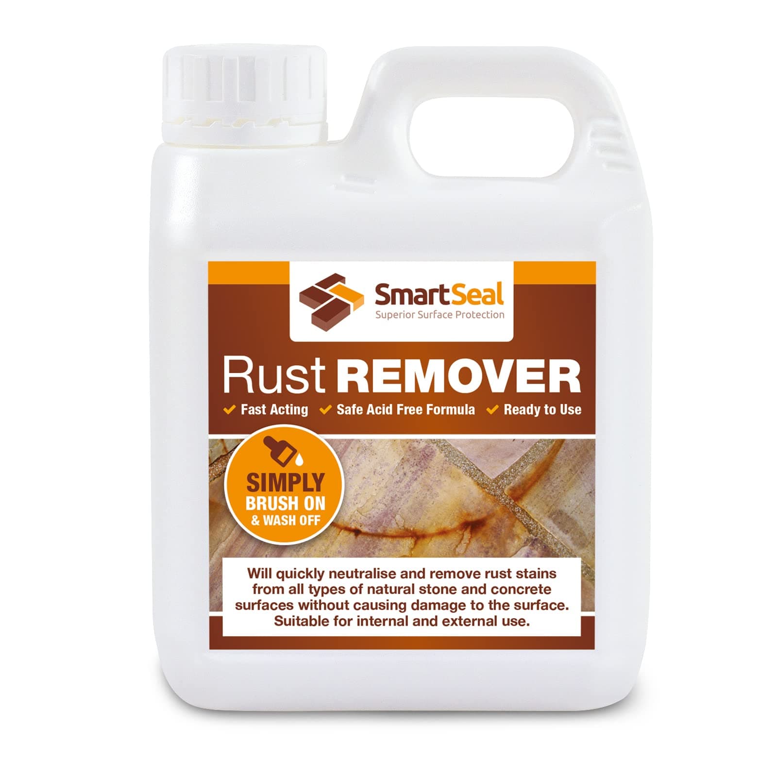 SmartSeal Rust Remover - 1L - Powerful Rust Remover for Metal, Stone, Porcelain, Concrete, Block Paving & Natural Stone. Fast Acting, Acid-Free Formula that Removes Spots & Stains from Rusting