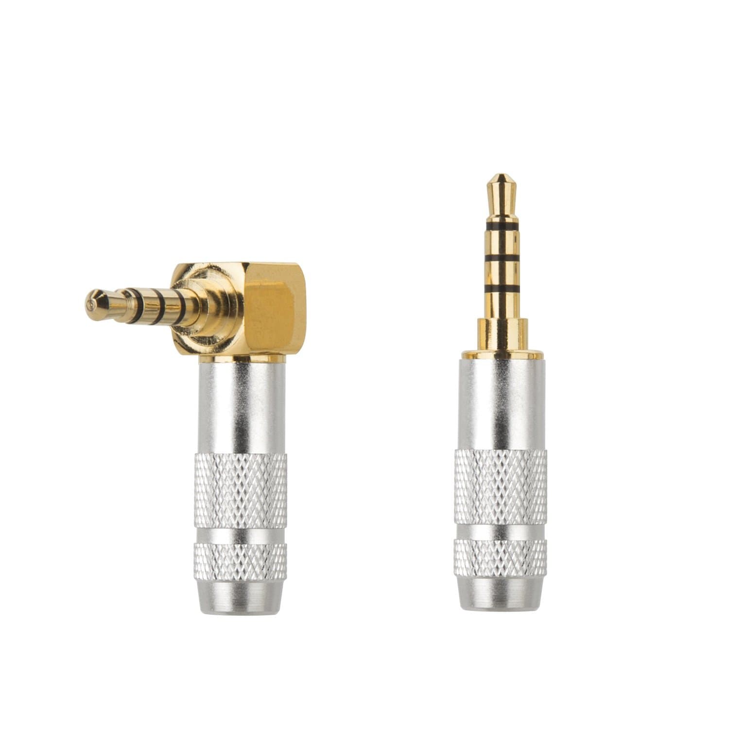 Timibis 2Pcs 4 Pole 3.5mm Barss Stereo Audio Plug Jack Connector Male Headphone Jack Soldering Spring Silver