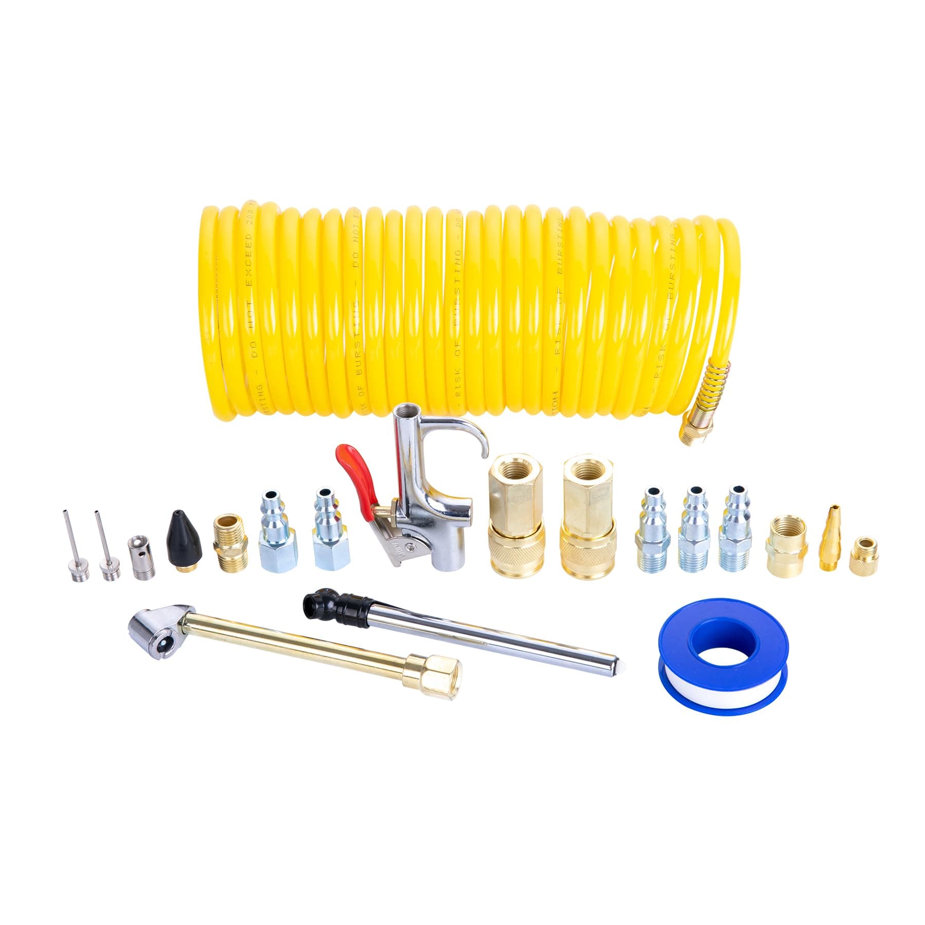 20-Piece Air Compressor Accessory Kit, Includes Recoil Hose, Tire Inflator, Blow Gun, Brass Quick-Connect Fittings, and More