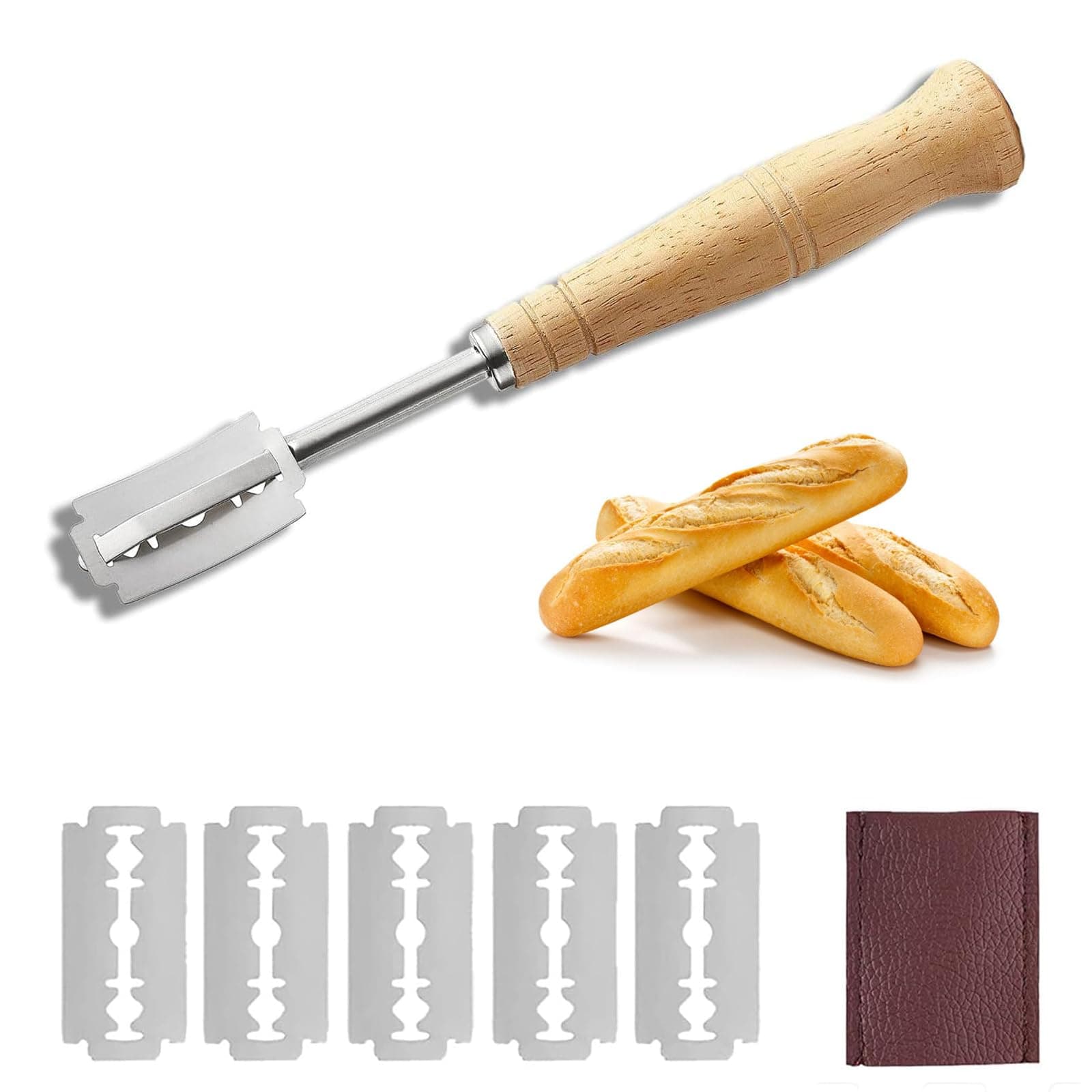 NUDFSY 7 Pcs Bread Lame, Wood Handle Bread Scoring Tool for DIY Baking