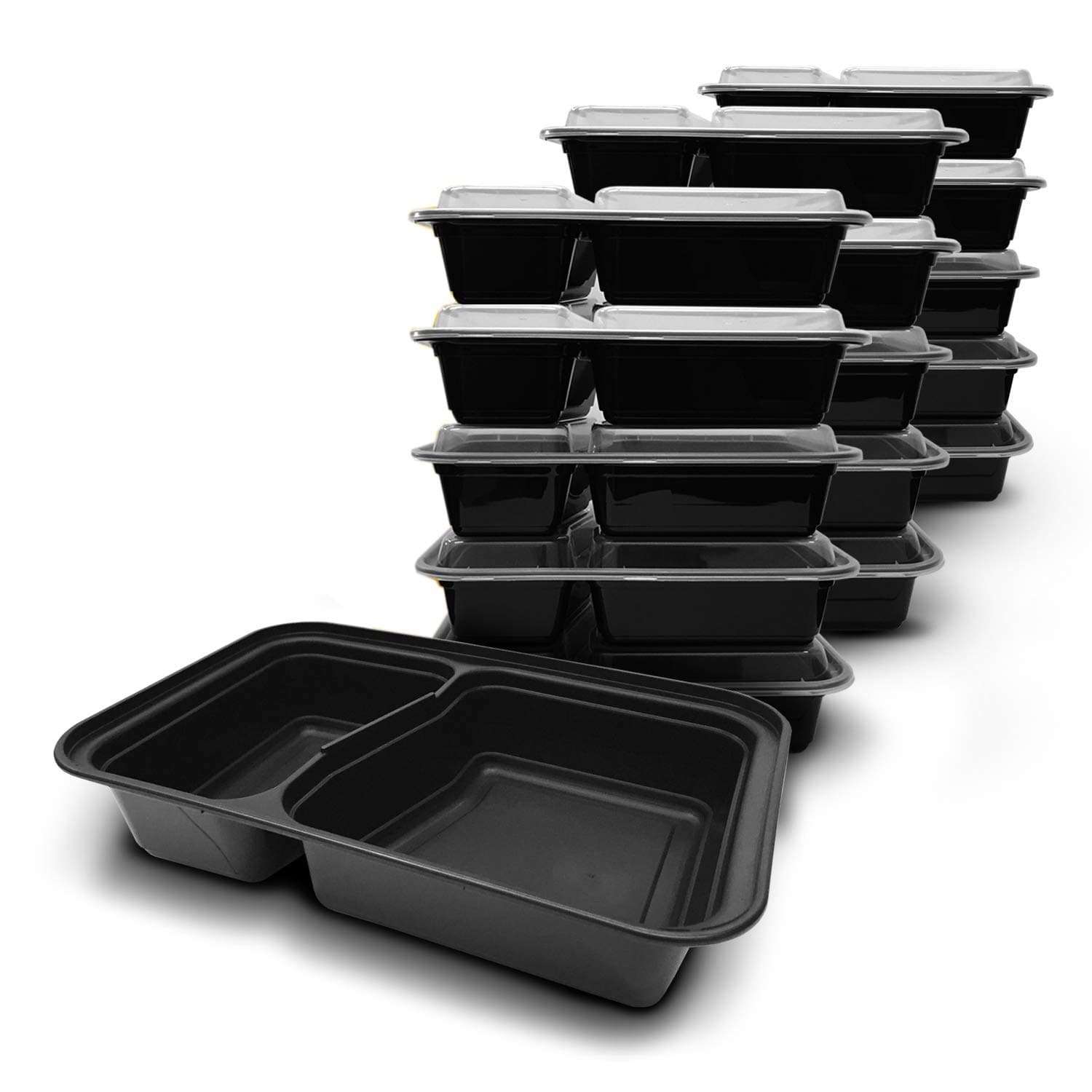 DUO USA Quality Meal Prep Containers 16-Pack 2 Compartment Bento Lunch Boxes with Lids - Portion Control & Food Storage Containers