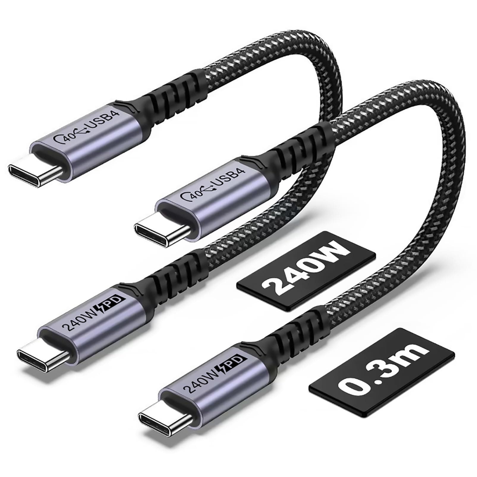 1FT USB 4 Cable 2 Packs, 240W USB C to USB C Cable, 40Gbps High Speed Data Transfer and Single 8K or Dual 4K Display Video Output Compatible with Thunderbolt 4, MacBook Pro, iPhone 15/16 Plus