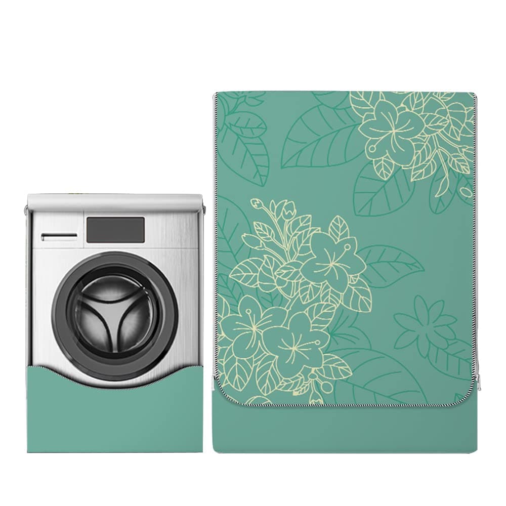 Odot Washer Dustproof Cover Front Load, Washing Machine Dryer Protector Sunscreen Waterproof Tumble Dryer Case Protective Cover for Most Front Loadi (green leaves,M-capacity 8~10kg)