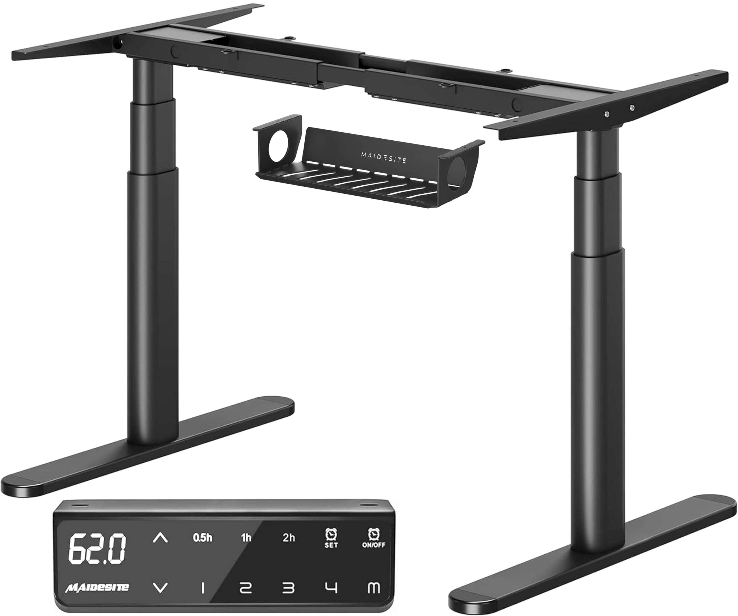 MAIDeSITe Height Adjustable Standing Desk Frame with Oval Leg Design, Dual Motor Electric Standing Desk Sit Stand Desk with 62-125cm, 4 Memory Keyboard and Anti-collision System