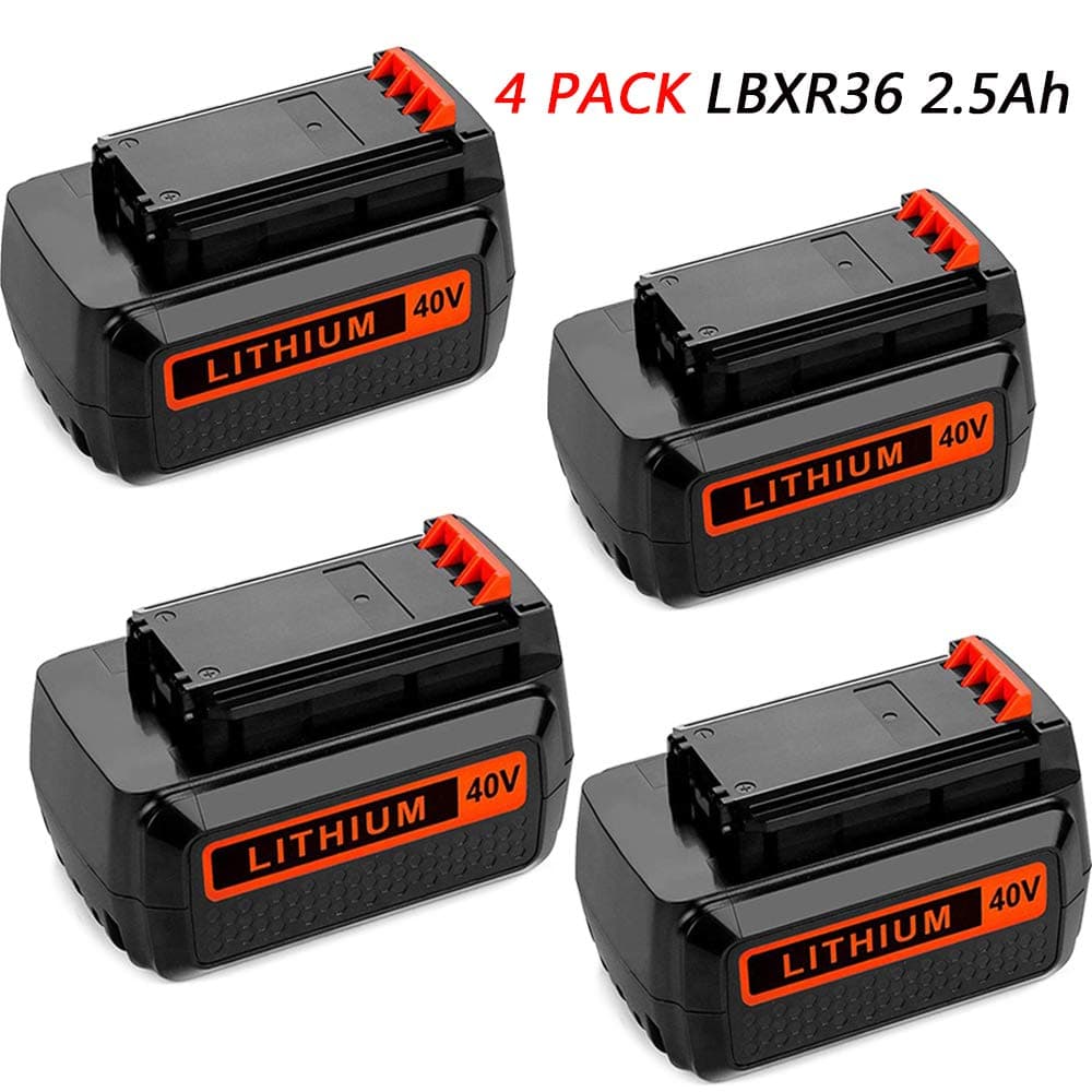 4 Pack 40 Volt Lithium Ion 2.5Ah LBXR36 Replacement Battery for Black and Decker LBX2040 LBXR36 LBX36 LBXR2036 40V Batteries