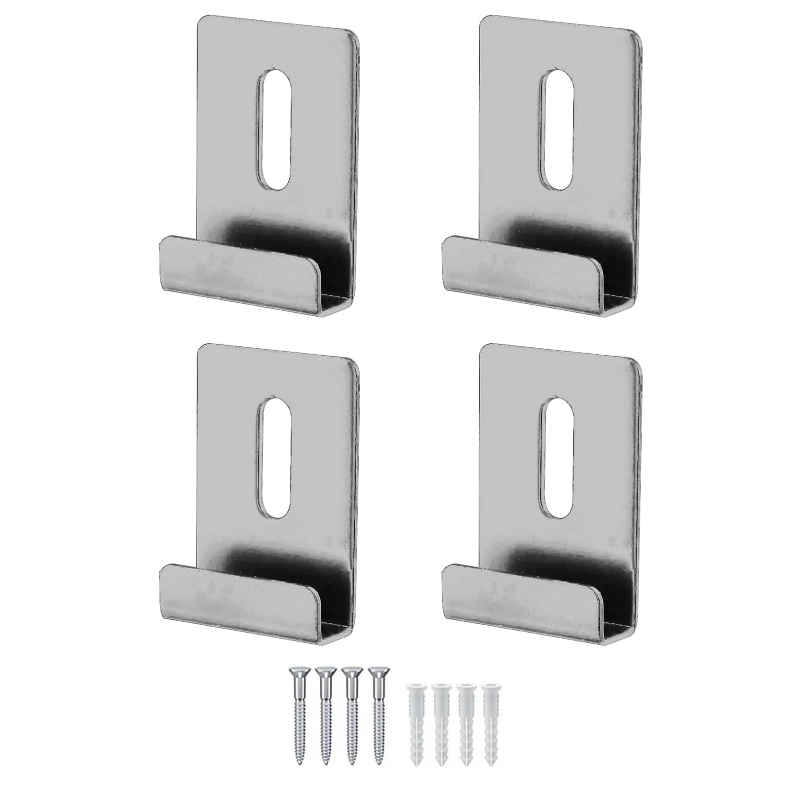 Metal Mirror Holder Clip Set, 4 Pcs Silver Secure Wall Mount Brackets for Frameless Bathroom Mirrors, Glass Panels, Shelves for Home, Office, or Gym Mirrors